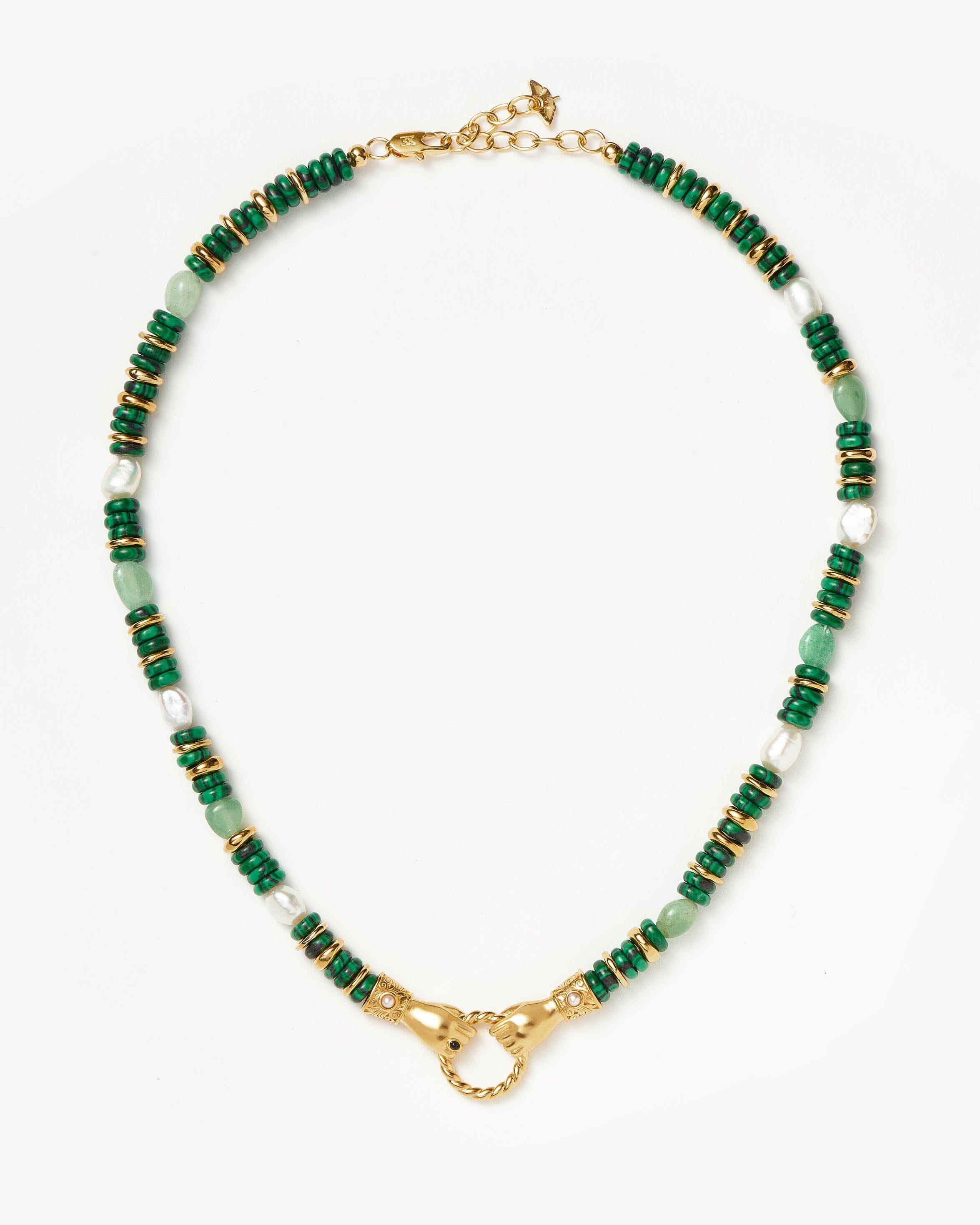 Harris Reed Chunky Beaded Gemstone Necklace - 18k Gold Plated Multi Green Gemstone & Pearl Statement Jewelry for Women | Perfect for Parties, Weddings & Special Occasions