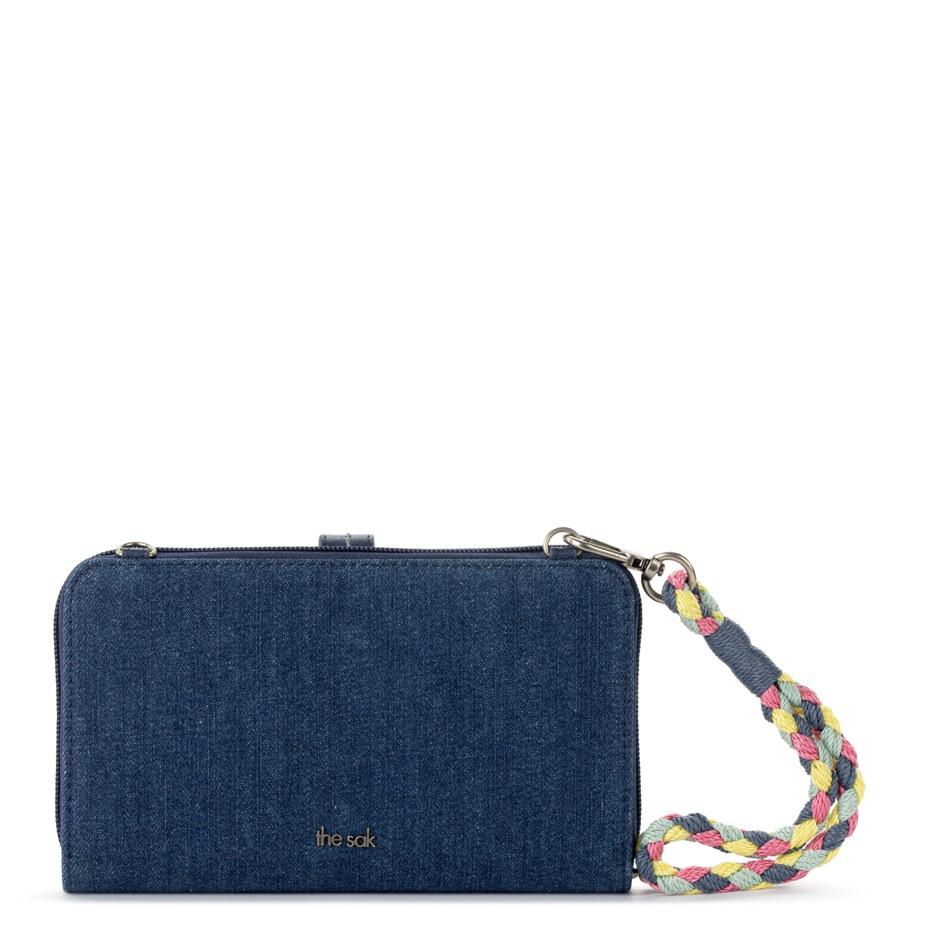 Denim Smartphone Wallet with Reef Seascape Embroidery - Stylish & Functional Phone Case for Everyday Use, Travel, and Beach Outings