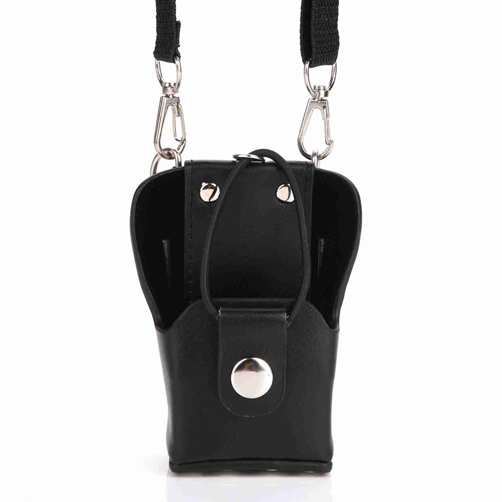 Premium Black Leather Radio Holster Case for Motorola GP328Plus, GP338Plug, GP344, GP388 Walkie Talkie - Secure Belt Clip & Lanyard Included - Ideal for Construction, Security, and Outdoor Adventures