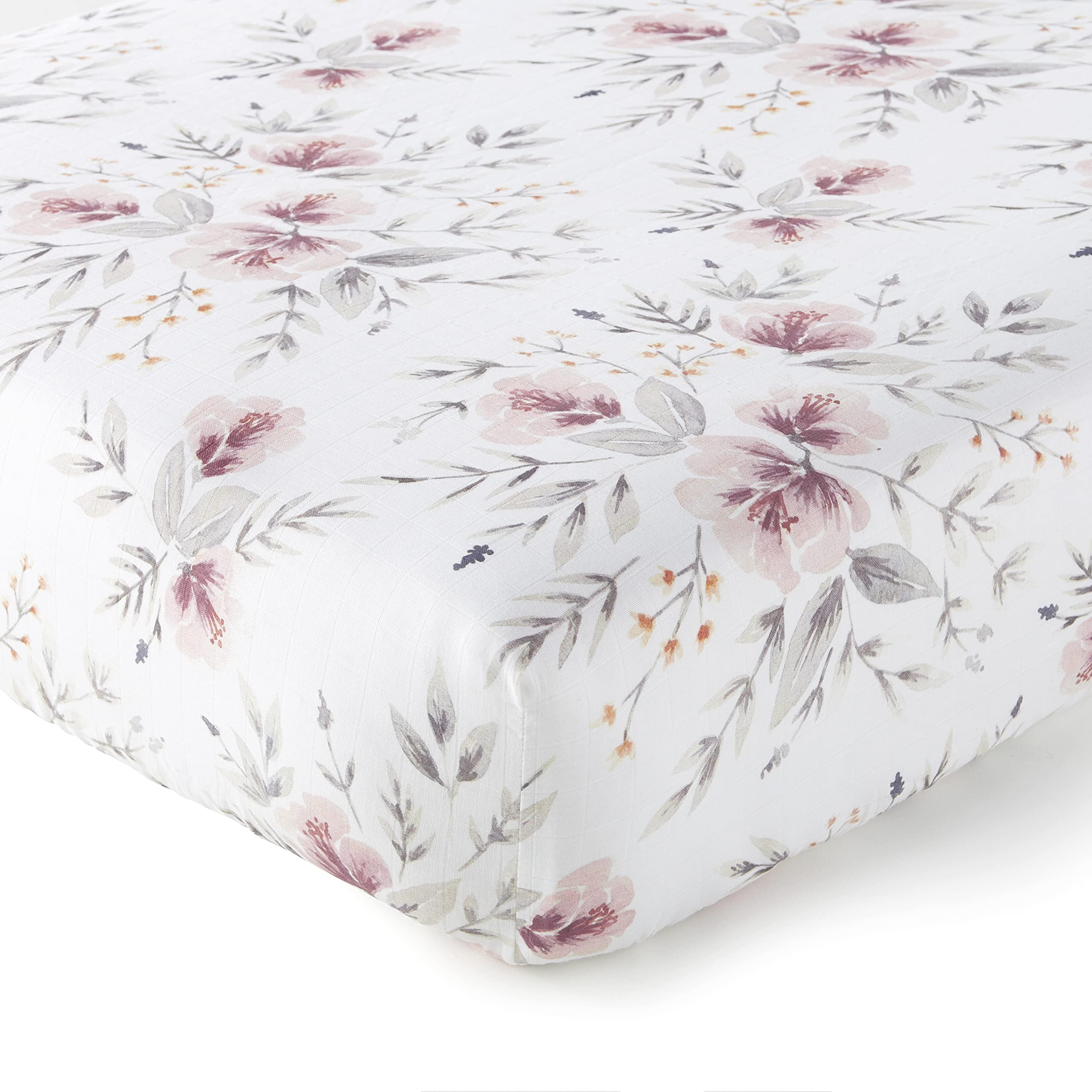 Levtex Baby Adeline Crib Fitted Sheet - 100% Cotton Standard Crib & Toddler Mattress Cover - Blush Grey Floral Bouquet Design for Nursery Bedding - Perfect for Baby Showers, Newborn Gifts & Nursery Decor