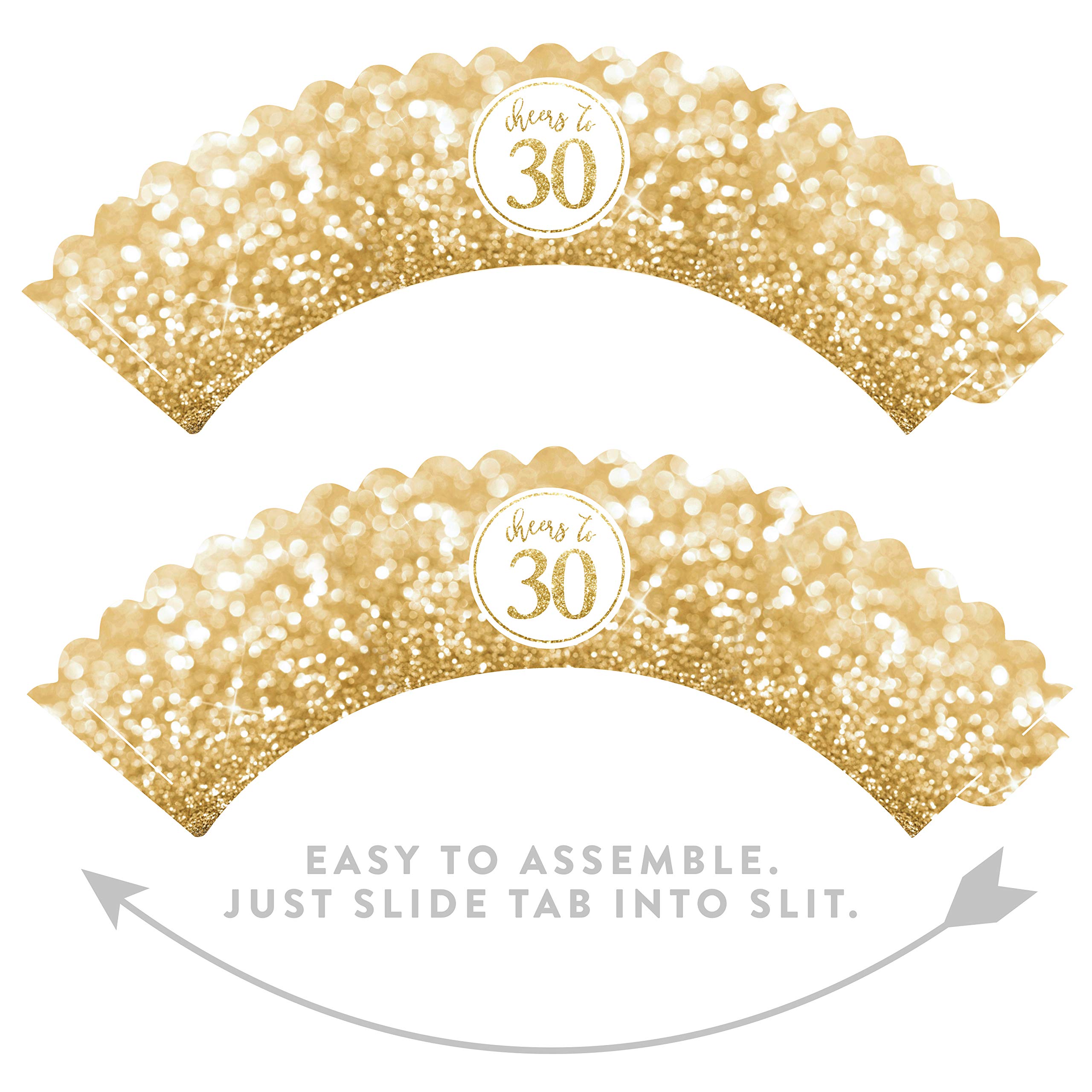 Andaz Press Glitzy Faux Gold Glitter Cupcake Wrappers - 24-Pack for 30th Birthday or Anniversary Decorations (Non-Shedding, Food Safe) - Perfect for Party Desserts, Milestone Celebrations & Cake Decorating