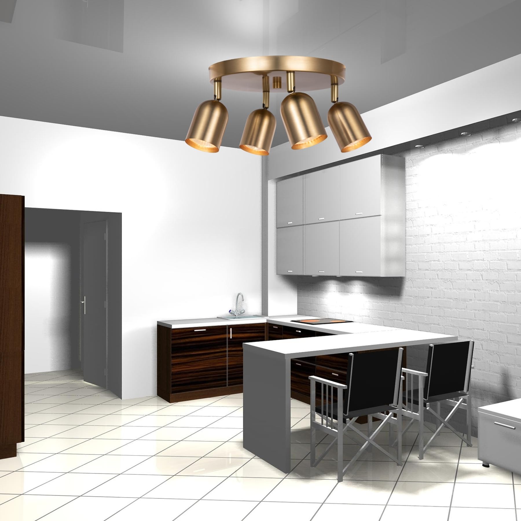 4-Light Adjustable Track Lighting Kit - Modern Matte Brass Finish Ceiling Spotlight for Kitchen, Bedroom, Living Room | Home Improvement & Interior Decor Lighting Solution