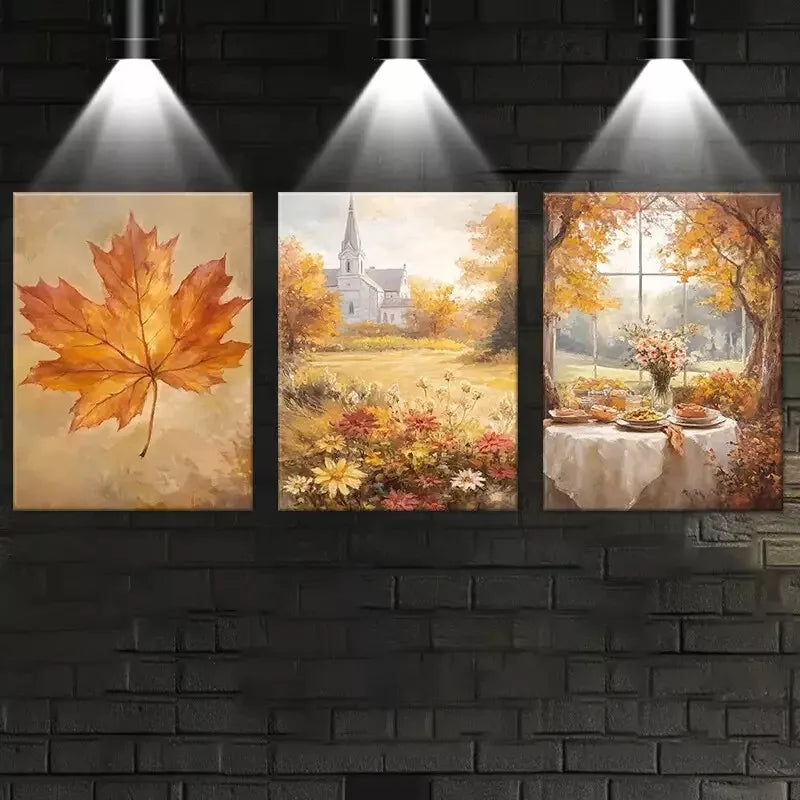 3-Piece Beautiful Autumn Town with Dry Leaves Art Set - Framed Canvas 50x70cm - High Quality Print - 100% Australian Made - Ready to Hang Wall Decor for Living Room, Bedroom & Office