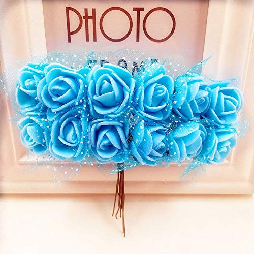 ShineBear 144pcs 2cm Mini Foam Rose Artificial Flowers - Multicolor Fake Rose Bouquet for Wedding Decorations, Scrapbooking, DIY Crafts, Home & Party Decoration - (Blue)