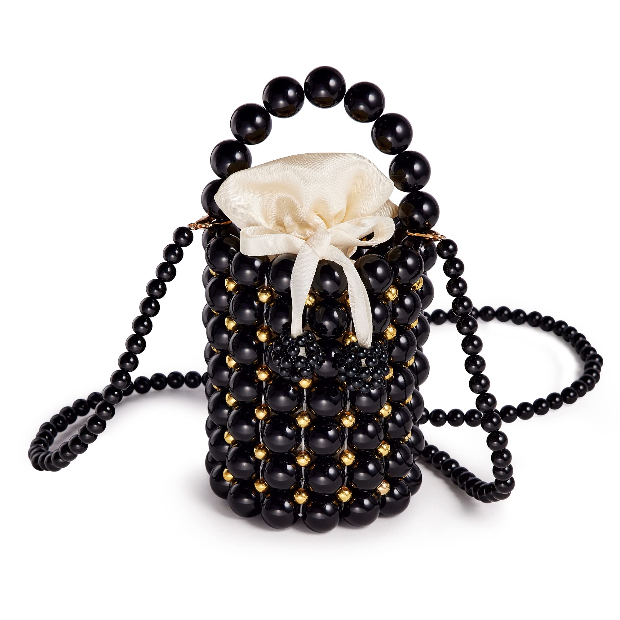Grandxii Handmade Pearl Beaded Clutch Purse for Women - Elegant Small Bucket Bag with Detachable Chain & Inner Pocket | Perfect for Evening Parties, Weddings & Special Occasions