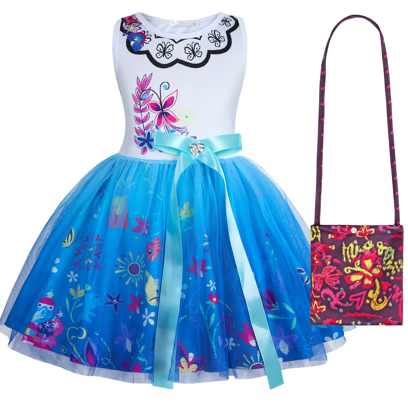 AMZApparel Mirabel Kids Dress - Girls Madrigal Family Costume for Birthday Party, Halloween & Cosplay | Disney Encanto Inspired Outfit for Dress Up & Special Occasions
