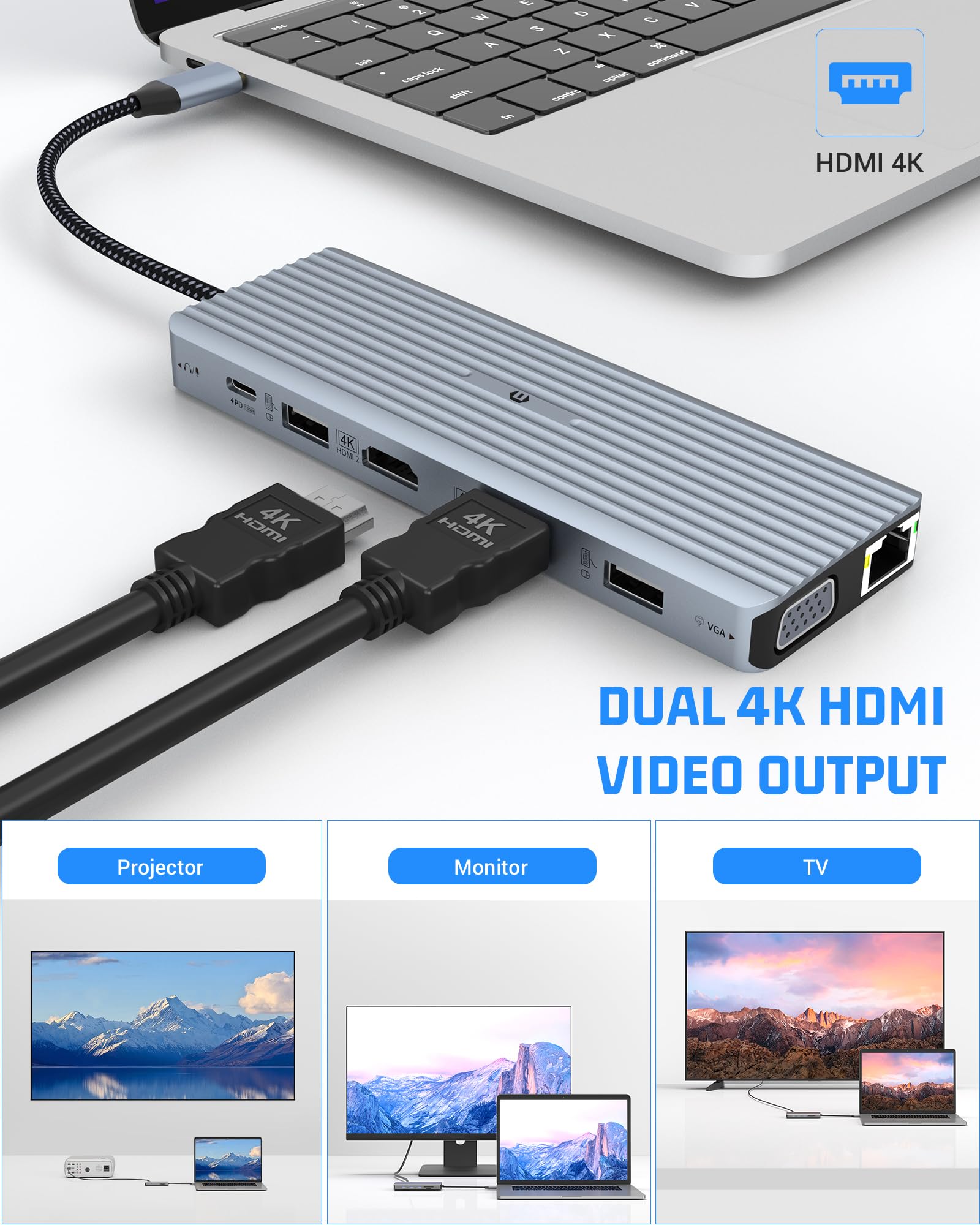 14-in-1 USB C Docking Station with 4K HDMI, PD & Ethernet for Laptop & Office