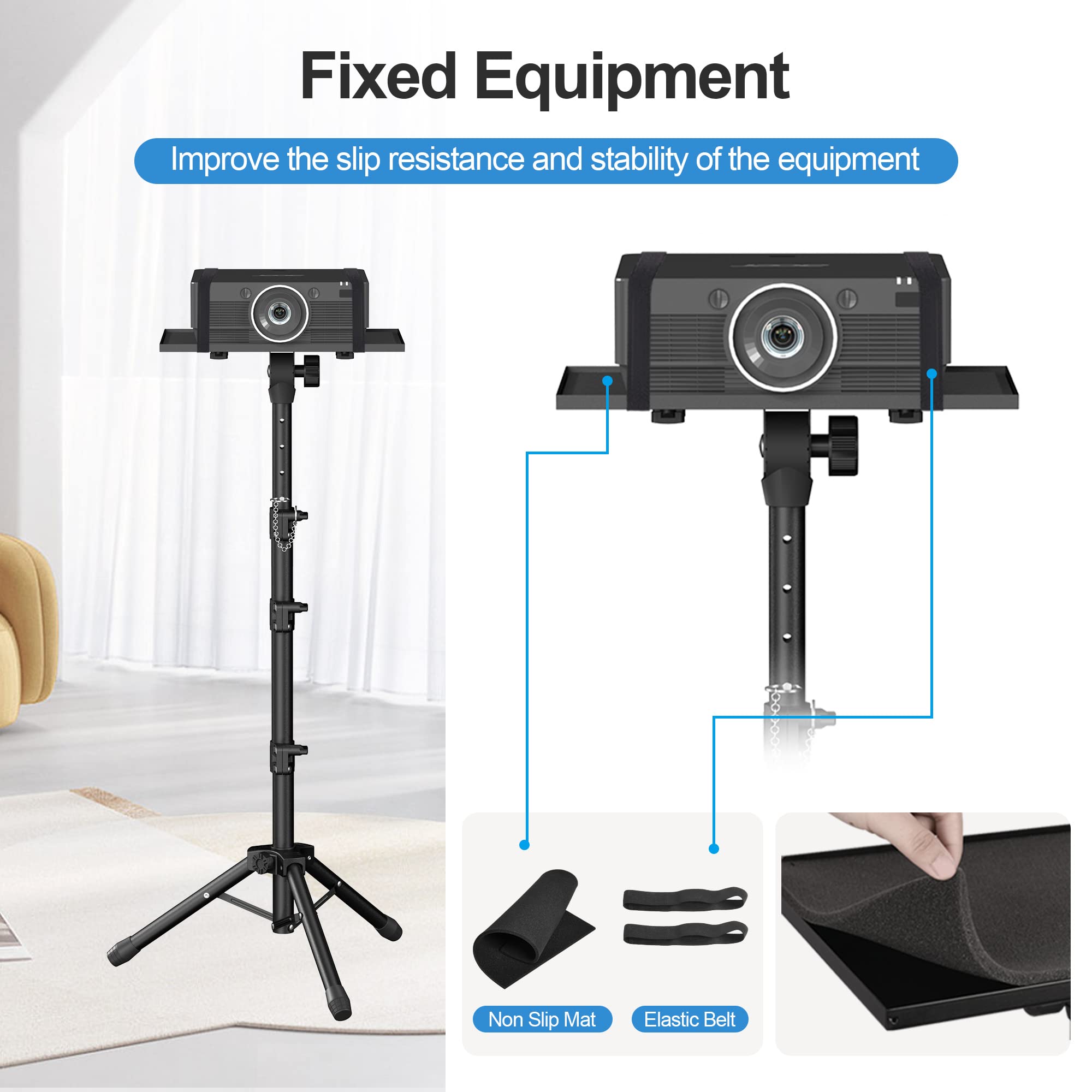 Adjustable Projector Stand Tripod 22-63 Inches Height - Portable Laptop & Projector Mount for Indoor/Outdoor Movies, Home Theater, Classroom Presentations, and Office Meetings