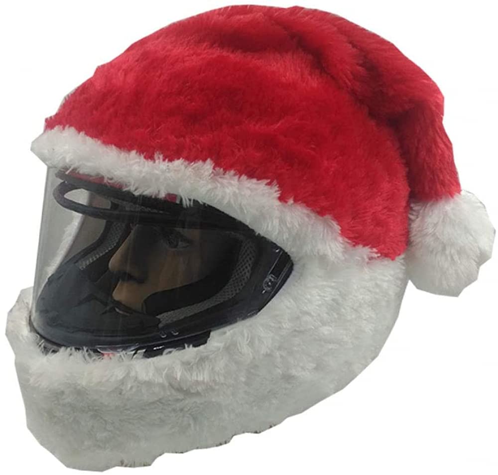 Full Face Motorcycle Flip Helmet Cover - Santa Claus Christmas Hat for Men & Women, Warm Fluffy Funny Helmet Accessory for Motorcycle Riding, Skiing & Snowboarding - Perfect Holiday Gift & Riding Gear