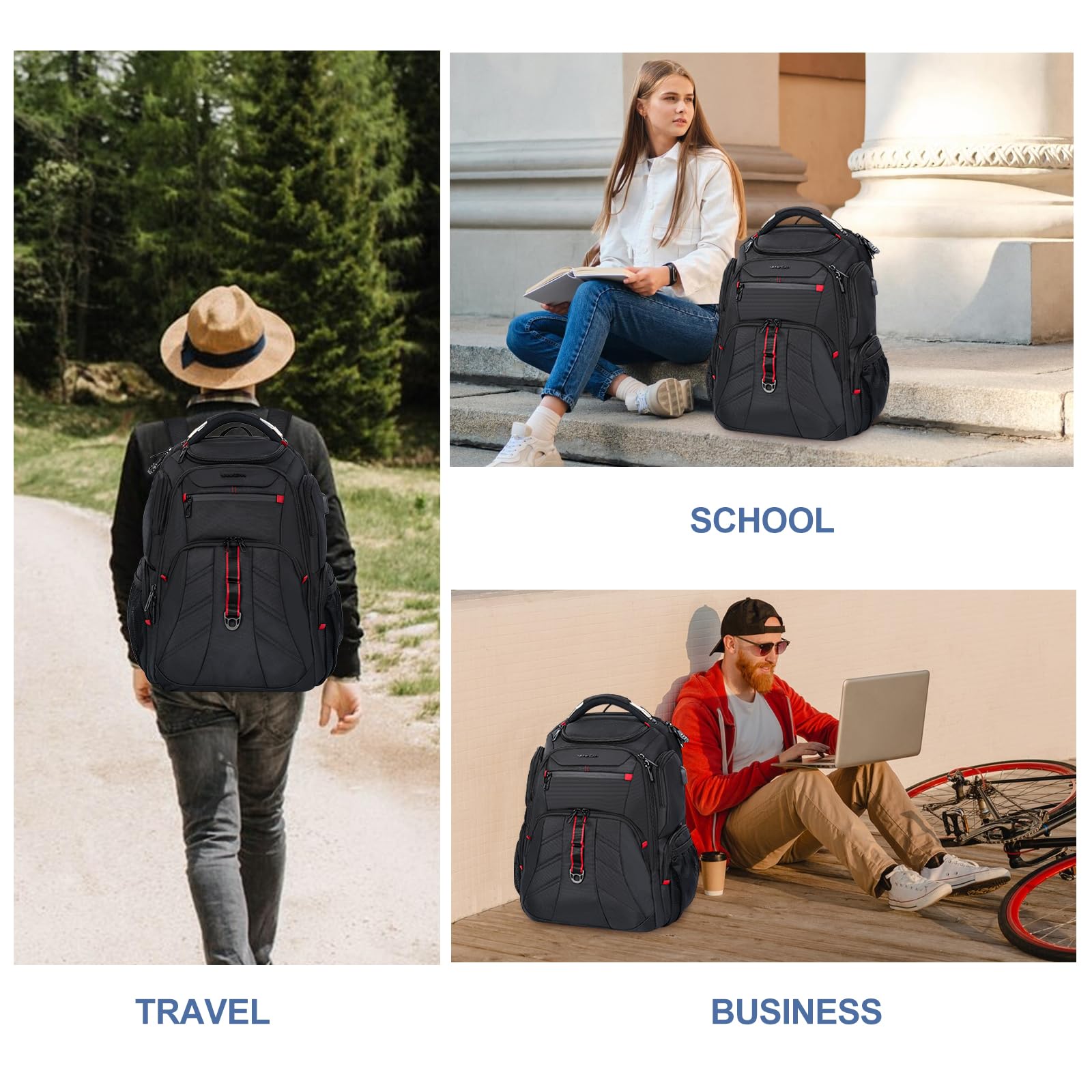 VANKEAN 17.3 Inch TSA Approved Laptop Backpack - Water Resistant Anti Theft Business Computer Bag with USB Charging Port & RFID Blocking Pockets for Men & Women - Perfect for Travel, Work & College (Black)