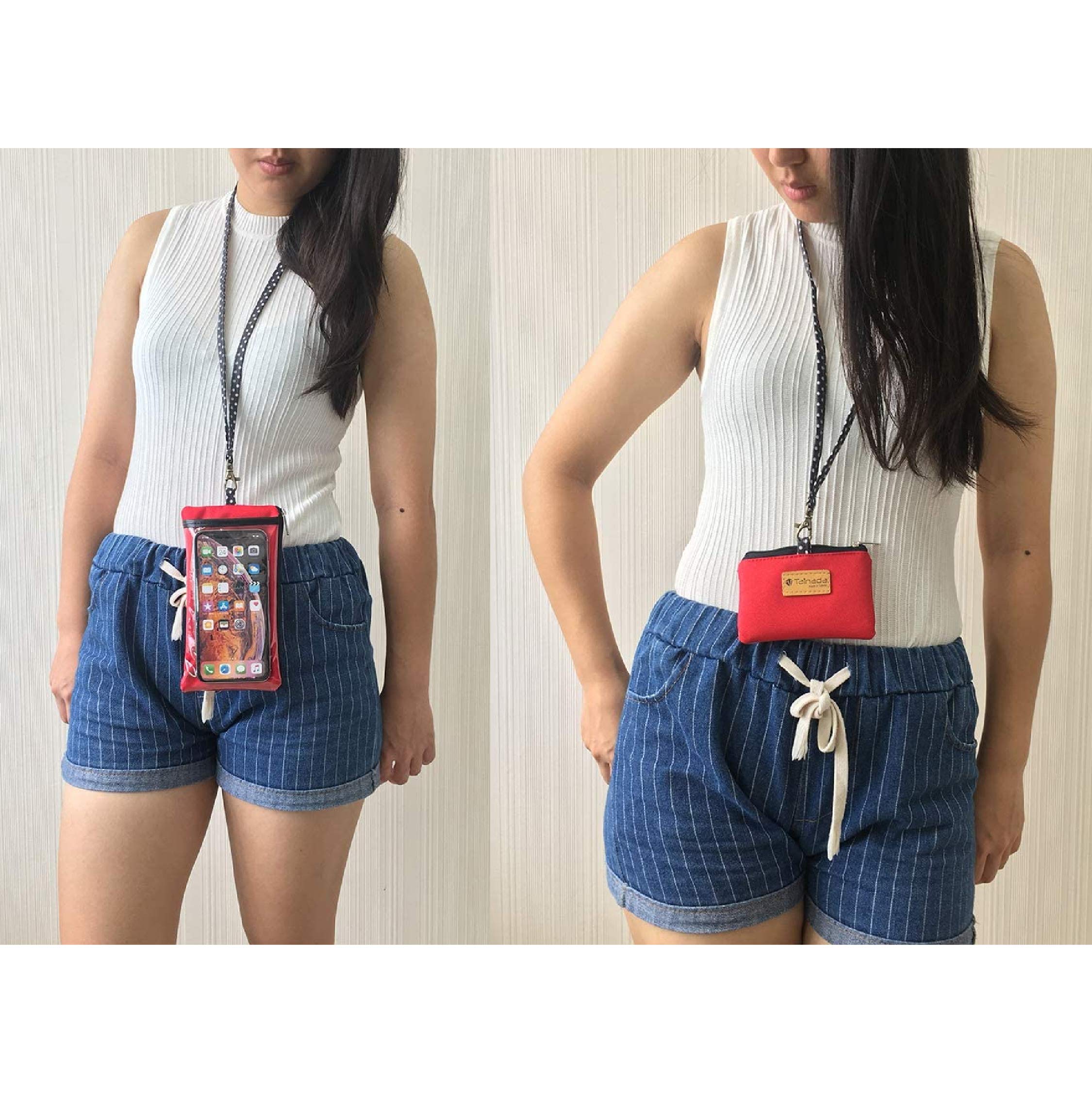 Tainada Clear View Phone Purse Pouch with Touch Screen Window & Adjustable Neck Strap - Compatible with iPhone 14/13/12, Samsung Galaxy - ID Card Holder & Coin Pocket (Red) - Perfect for Travel, Shopping, Concerts & Hands-Free Convenience