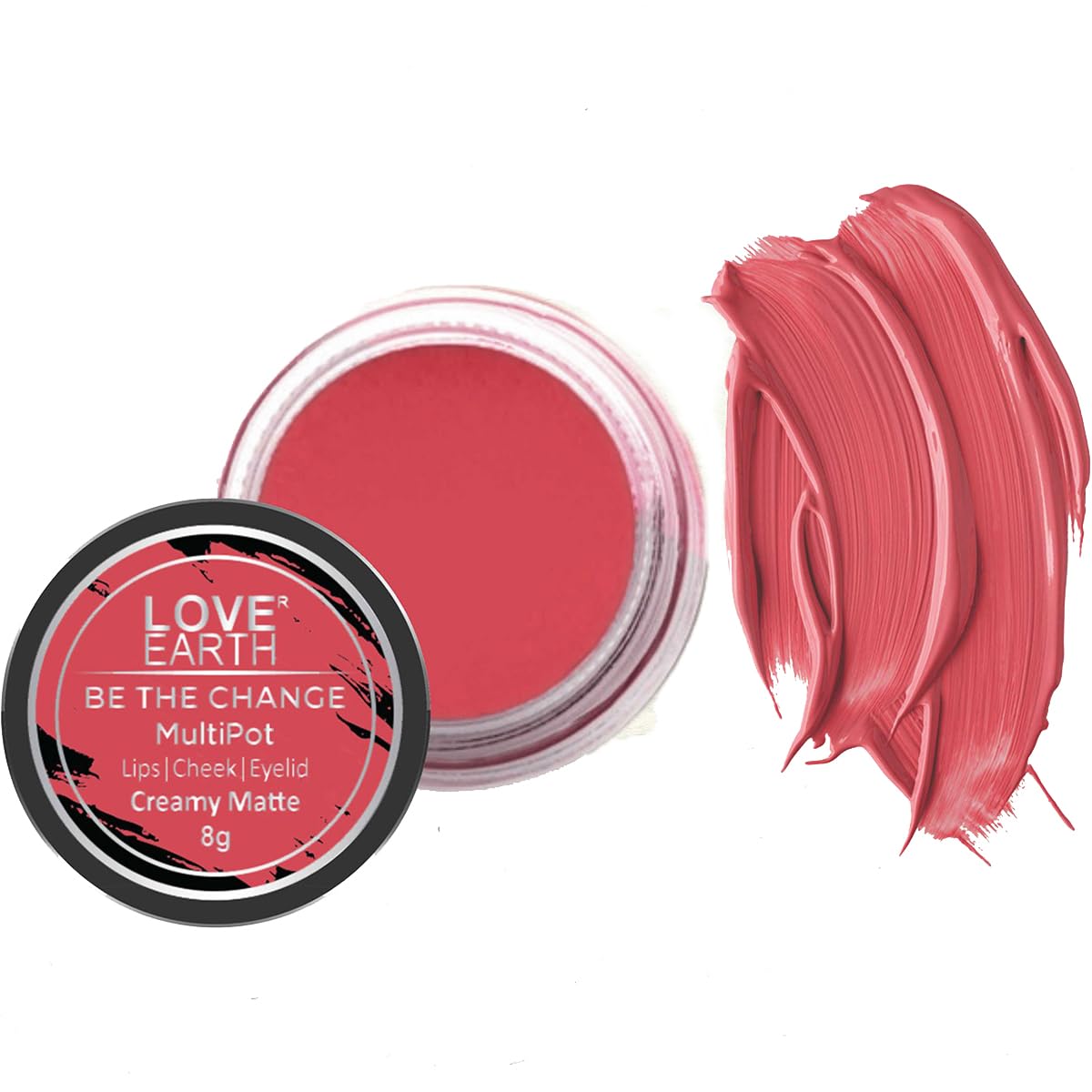 Love Earth Lip & Cheek Tint Multipot - Vegan Matte Makeup with Jojoba Oil & Vitamin E | Long-Lasting Rose Pink Color for Lips, Cheeks & Eyelids | Perfect for Daily Wear, Date Night & Natural Makeup Looks