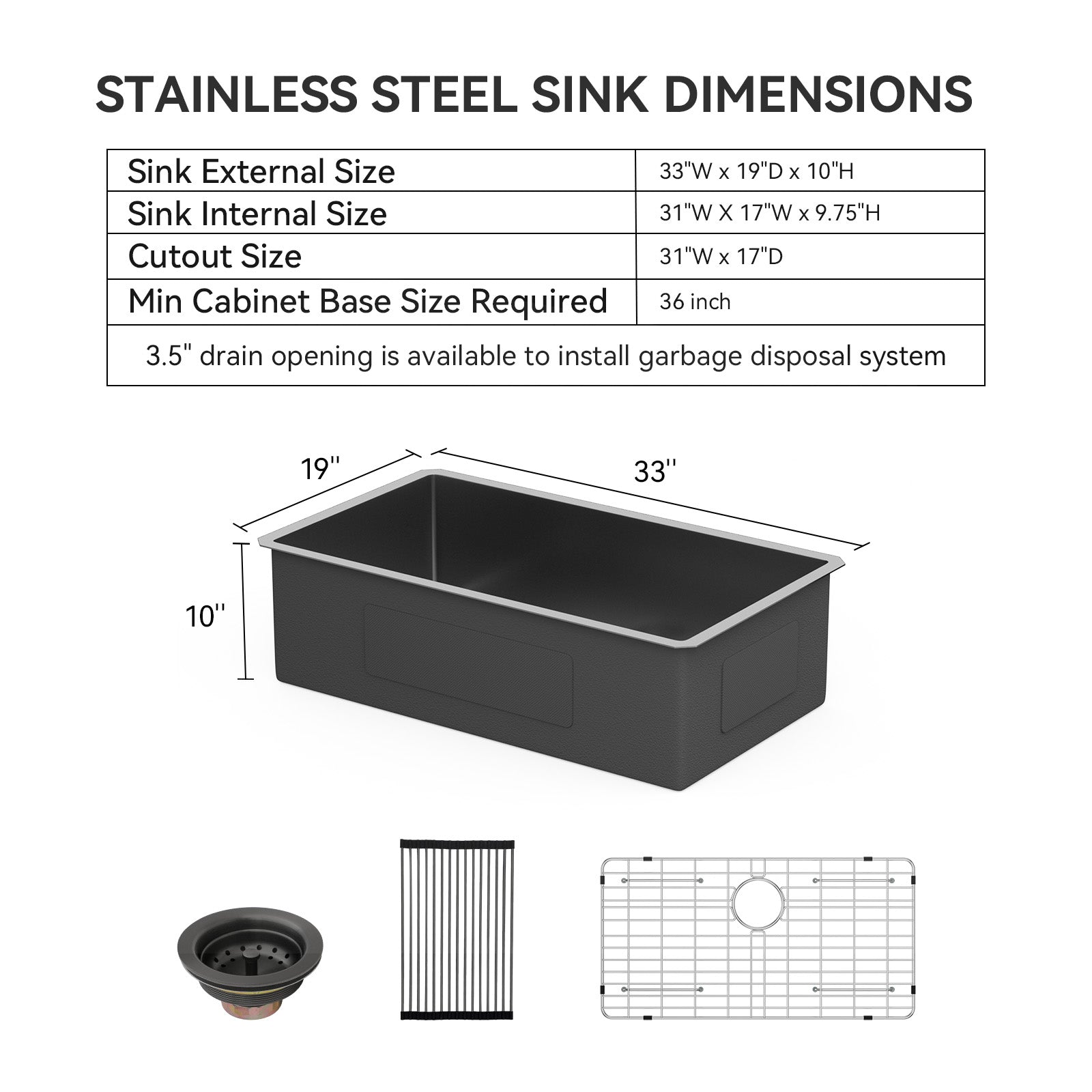Lordear Stainless Steel Gunmetal Black Single Bowl Undermount Kitchen Sink - Durable & Stylish for Modern Kitchens | Perfect for Food Prep, Dishwashing & Entertaining