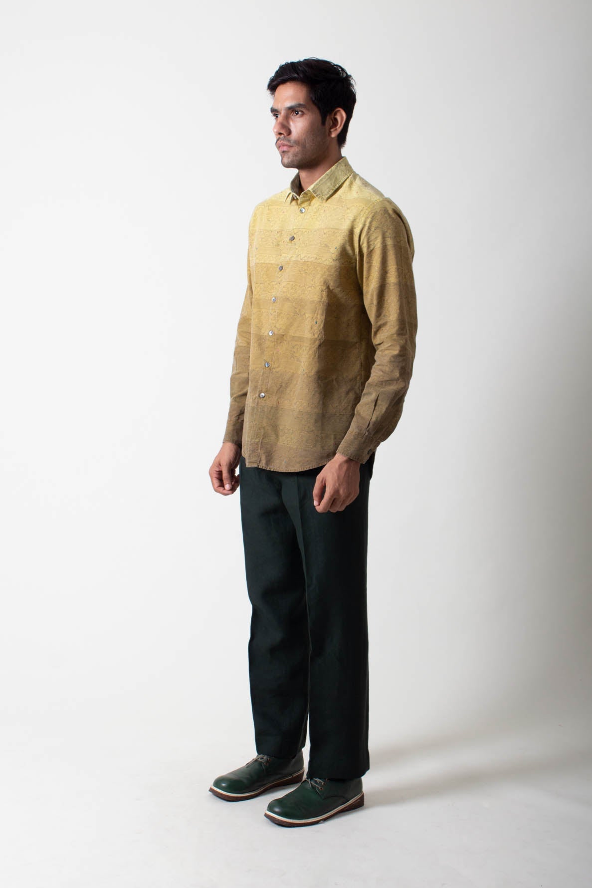 Classic Handspun Handwoven Cotton Mustard Ombre Shirt | Casual & Formal Wear for Men & Women | Perfect for Office, Date Night & Outdoor Events
