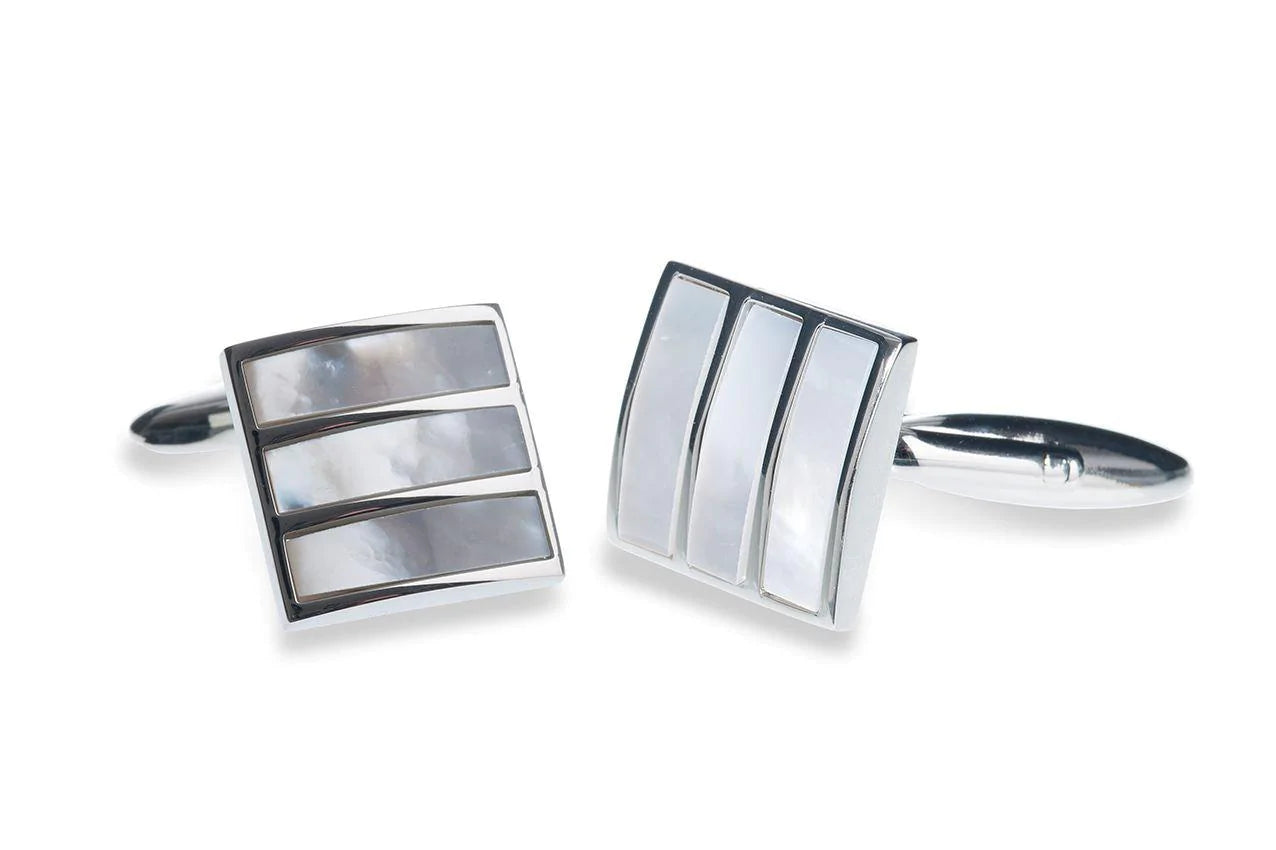 Elegant Rhodium-Plated Mother of Pearl Cufflinks for Men - Perfect Wedding Gift for Groom, Best Man, Usher & Father of the Bride | Formal Occasions, Business Meetings & Special Events