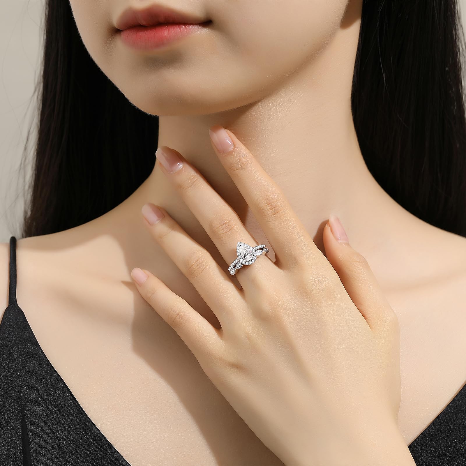 Moissanite Wedding Ring Set for Women - 925 Sterling Silver with 18K White Gold Plated, D Color VVS1 Clarity, Engagement & Promise Rings with Certificate - Perfect for Travel, Proposals & Anniversary Gifts