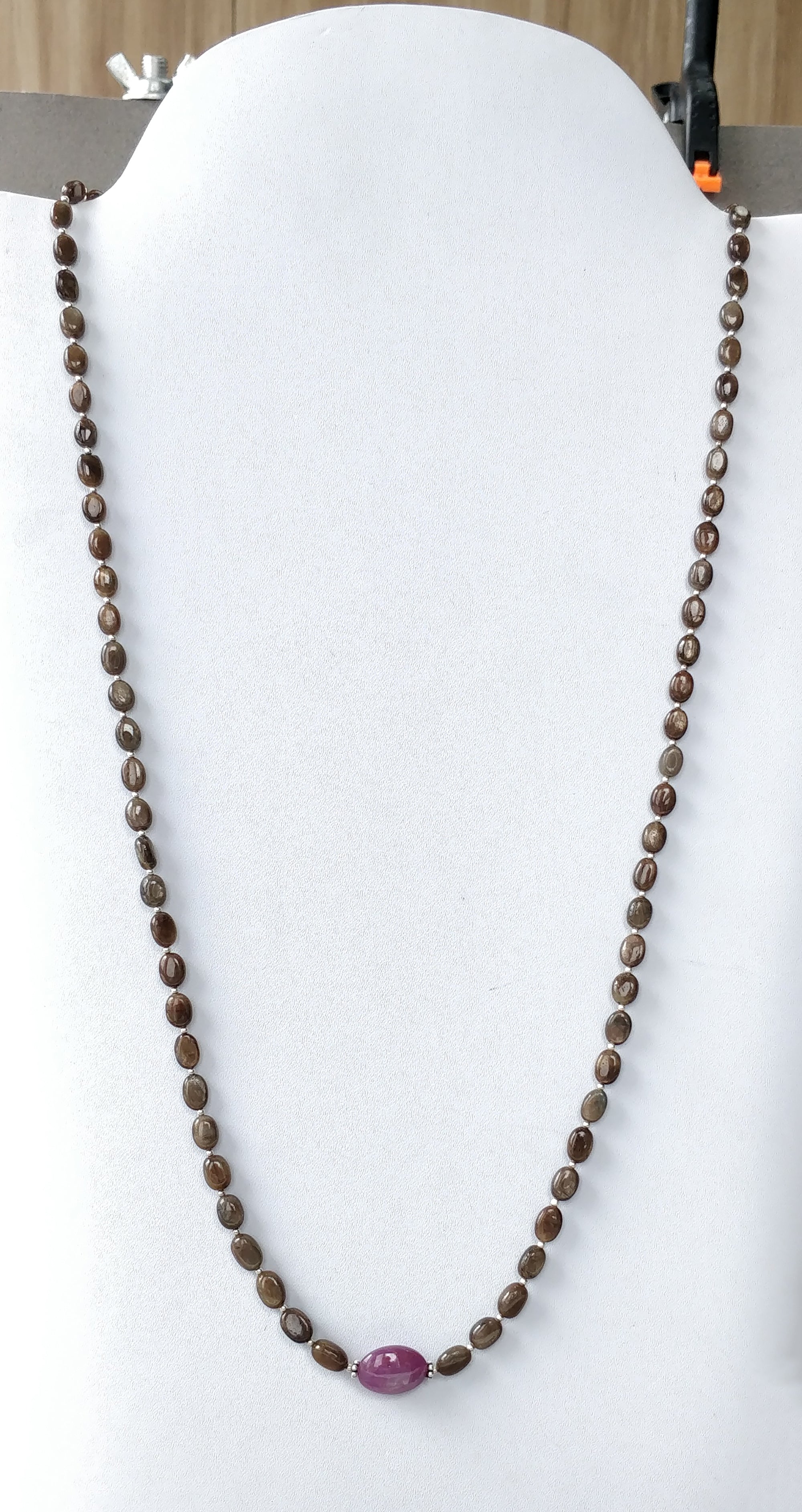 Natural Untreated Chocolate Sapphire & Star Ruby Gemstone Necklace - 131.45cts Oval Cut with 925 Sterling Silver (7x5mm - 15x11mm, 24.5
