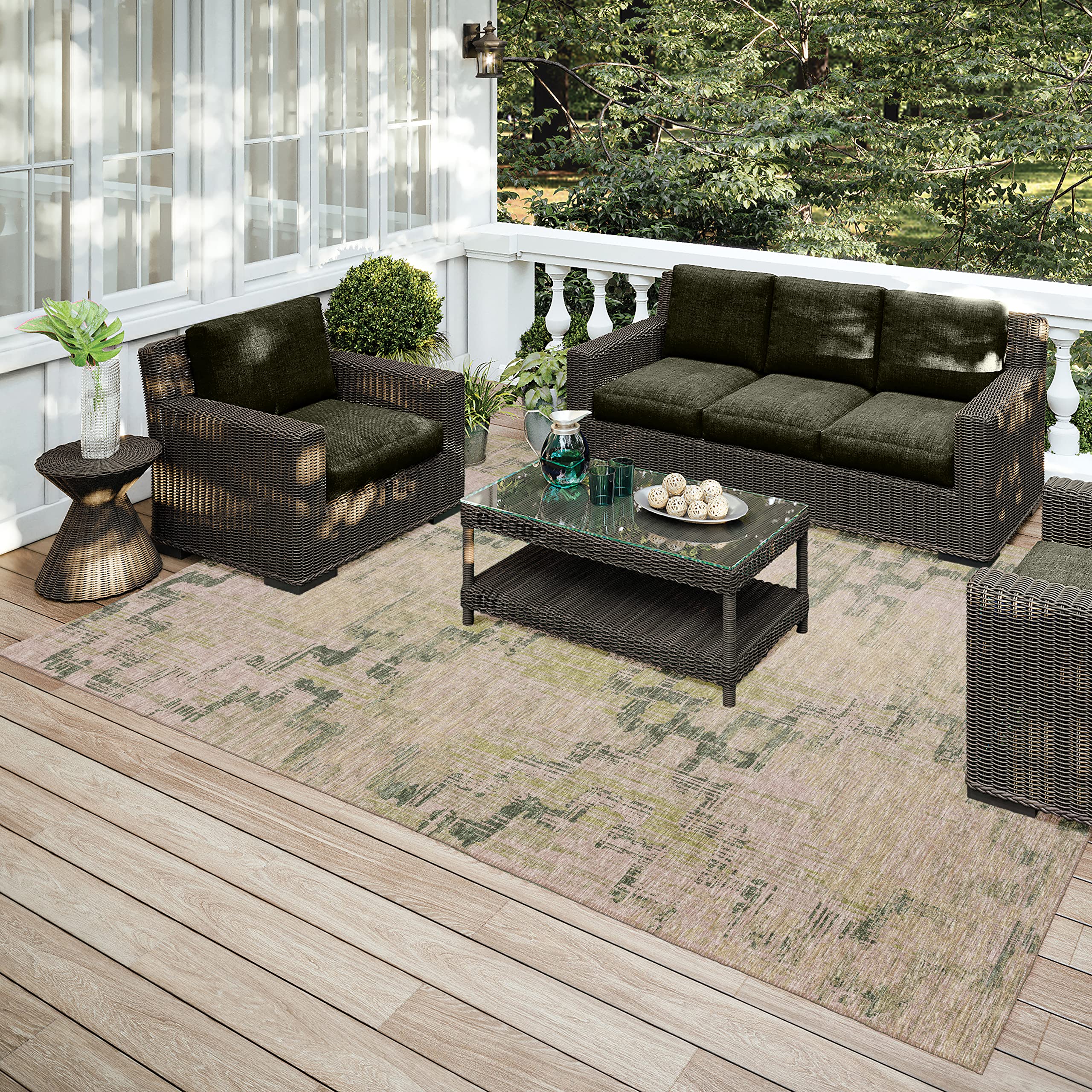 Addison Rugs Yuma AYU45 Green 8' x 10' Area Rug - Soft Indoor Outdoor Carpet for Living Room, Bedroom, Patio & Home Decor