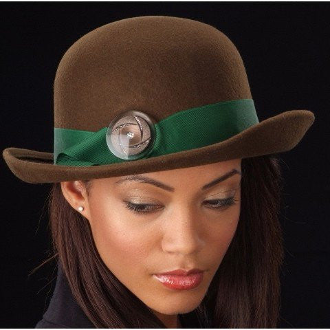 Premium FW1104 Brown Felt Hat with Hunter Green Trim & Silver Accent Buttons - Classic Outdoor Hunting & Casual Fashion Accessory for Men and Women