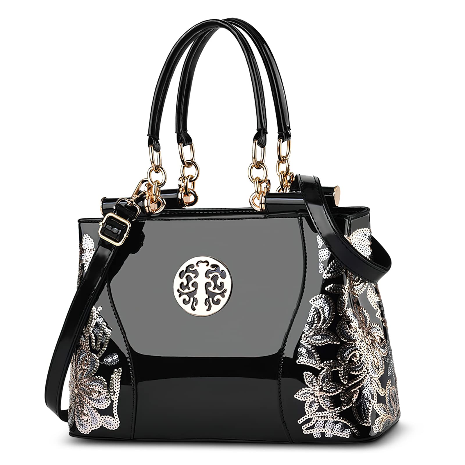 DIRRONA Women's Fashion Handbags - Top Handle Shoulder Bag, Patent Leather Satchel for Work, Travel, Wedding & Evening Events - Black Crossbody Purse for Women | Perfect for Office, Date Night & Weekend Getaways