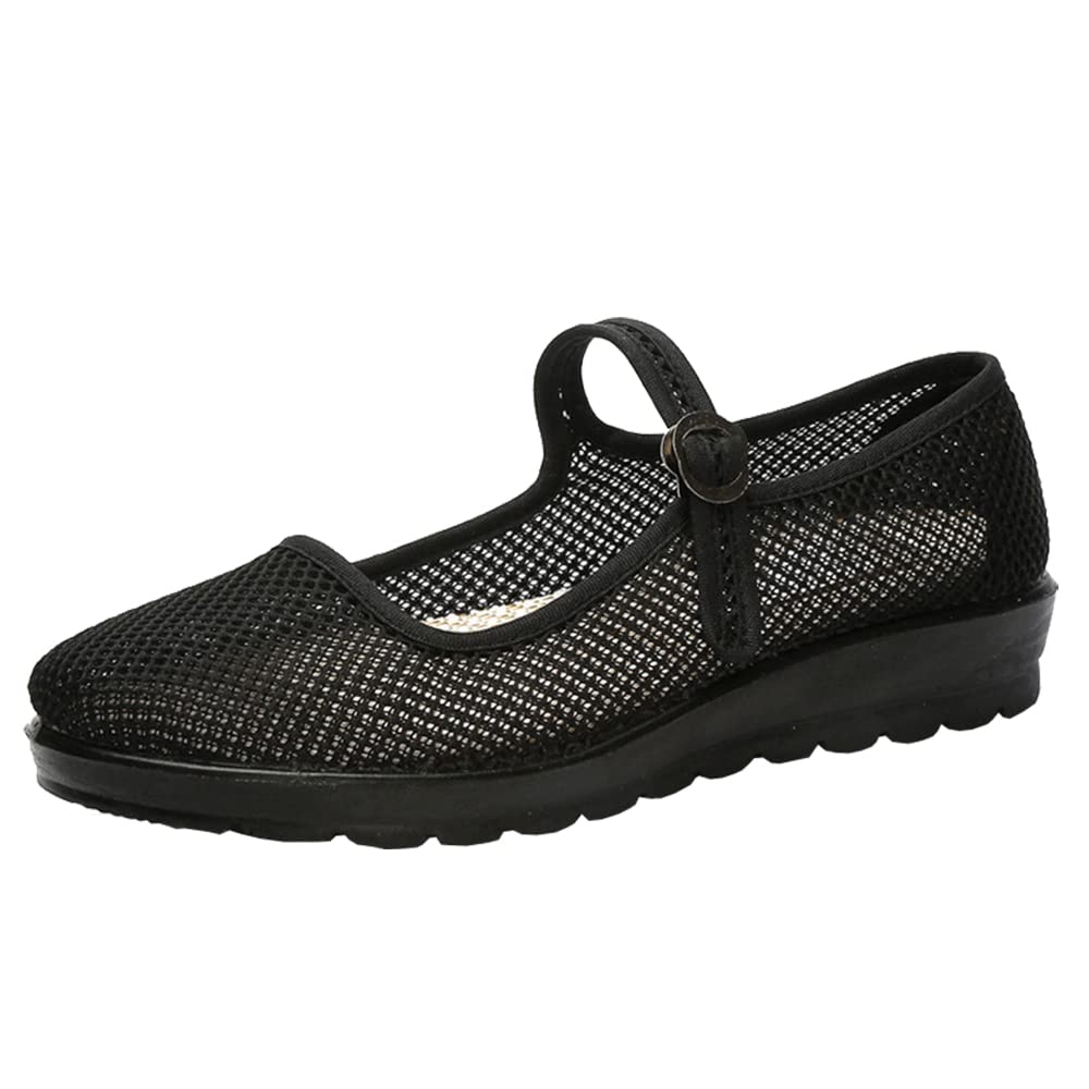 Breathable Women's Mesh Mary Jane Flat Shoes - Comfortable Summer Work & Walking Shoes for Office, Casual Outfits & Daily Wear