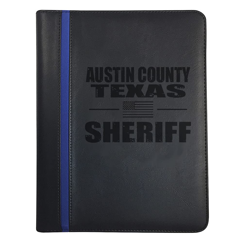 Texas Austin County Deputy Sheriff Padfolio - Thin Blue Line Portfolio with Prayer Print, 3 Police Laptop Stickers & Car Magnet | Law Enforcement Gift for Officers, Appreciation Present | Perfect for Police Academy Graduation, Retirement & Duty Use