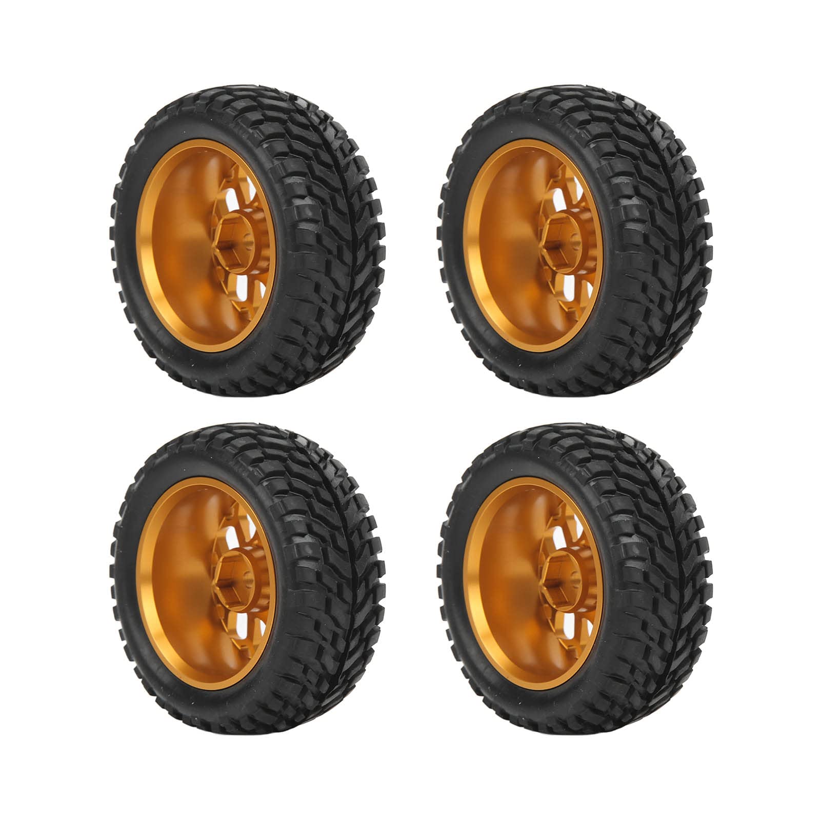 1/10 RC Car Wheels & Tires - Gold Rubber Upgrade for 1/10 Remote Control Cars - Perfect for Off-Road Racing and Drifting