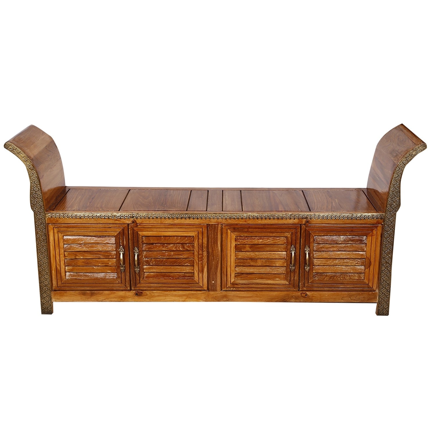 Antique Brass Embossed Sofa Shoe Bench - Elegant Entryway Seating with Storage for Hallway, Bedroom or Living Room