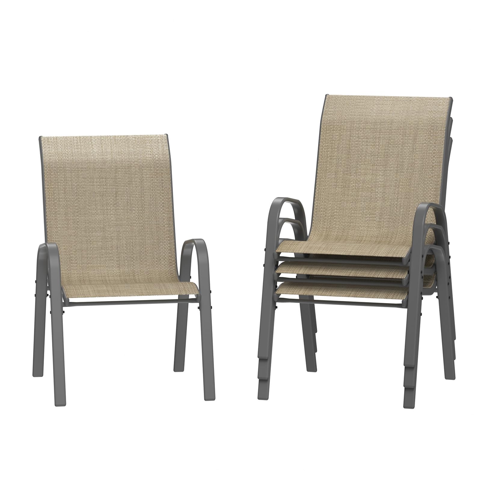 Amopatio 4-Piece Patio Chair Set - Weather-Resistant Stackable Outdoor Dining Chairs for Backyard, Deck & Garden - Breathable Comfortable All-Weather Furniture (Khaki) - Perfect for Outdoor Entertaining, BBQs & Relaxing