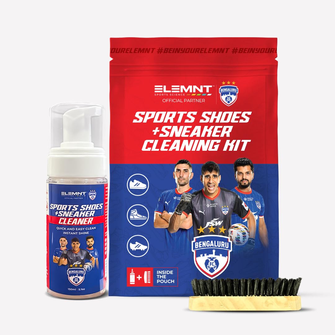 Elemnt Sports Shoes & Sneaker Cleaning Kit - Bengaluru FC Edition | Premium Shoe Cleaner Foam Spray (150ml) with Brush | Effective Dirt & Stain Remover for Sneakers, Leather Shoes, Sports Footwear | Perfect for Gym, Running, Football & Daily Wear