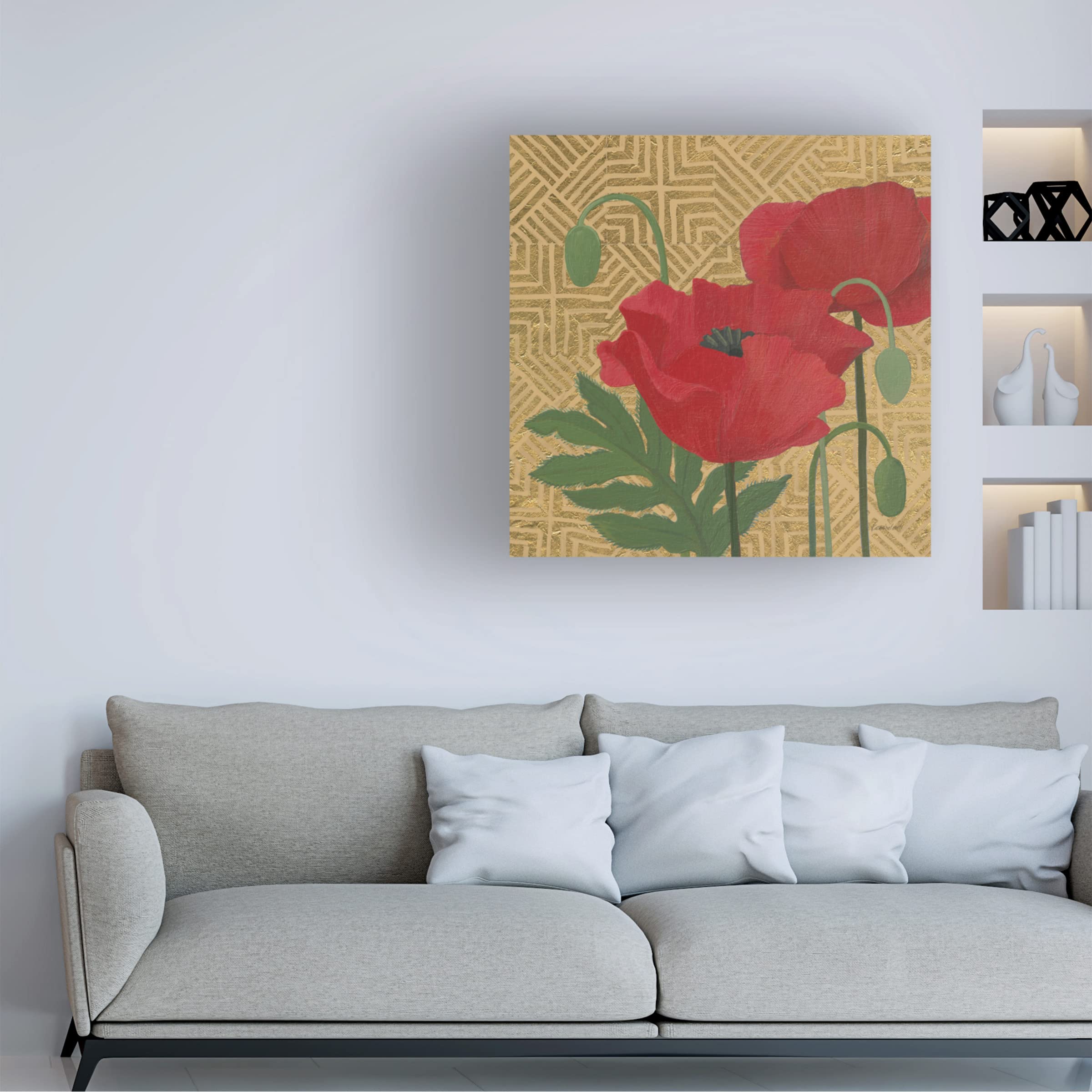 Trademark Fine Art 'More Poppies with Pattern' Canvas Wall Art Print by Kathrine Lovell - Floral Home Decor for Living Room, Bedroom & Office