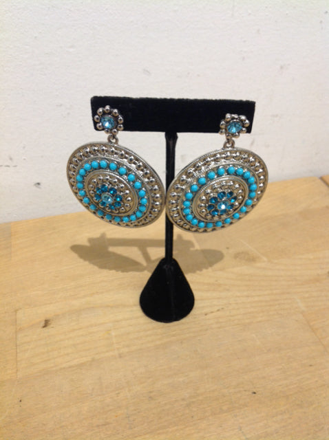 Stylish Round Silver Earrings with Aqua Stones - Perfect for Parties, Weddings & Everyday Wear