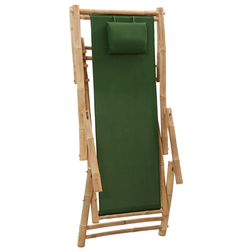 Portable Folding Sling Chair with Bamboo Frame & Canvas - Lightweight Reclining Beach Chair for Outdoor, Patio, Poolside, Camping & Backyard (Green) | Perfect for Relaxing, Sunbathing & Travel