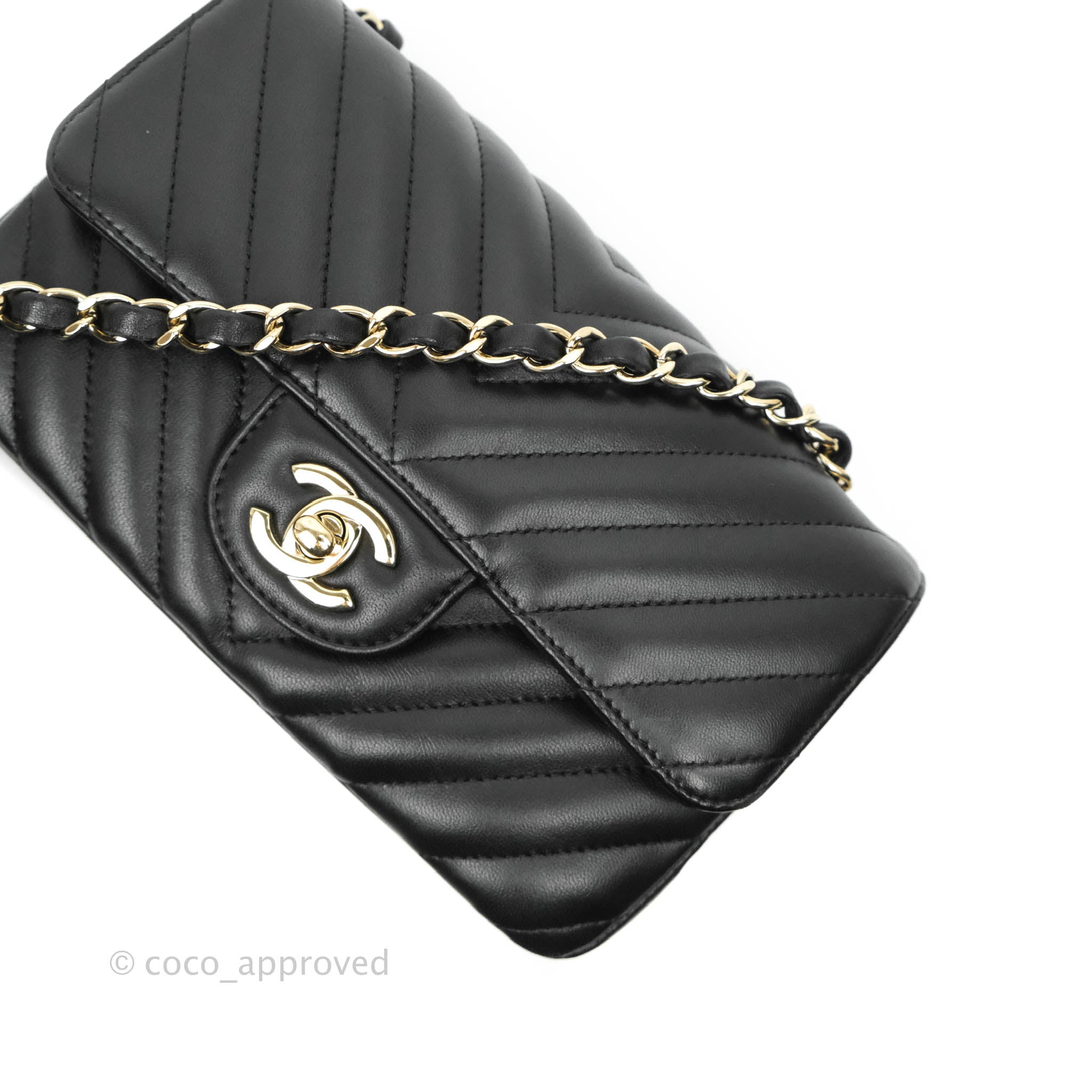 Chanel Chevron Mini Rectangular Flap Bag in Black Lambskin Leather with Gold Hardware - Luxury Crossbody Purse for Women, Perfect for Evening Events & Date Nights