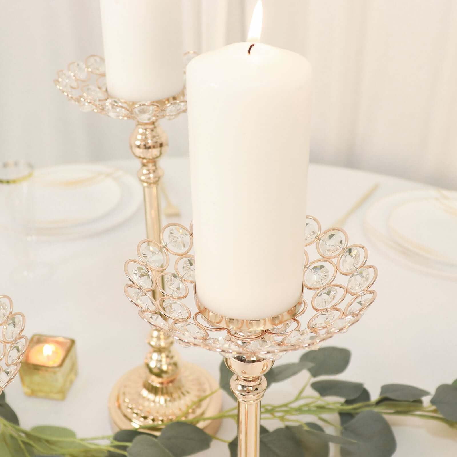 Efavormart Set of 3 Gold Metal Crystal Beaded Votive Candle Holders - 11