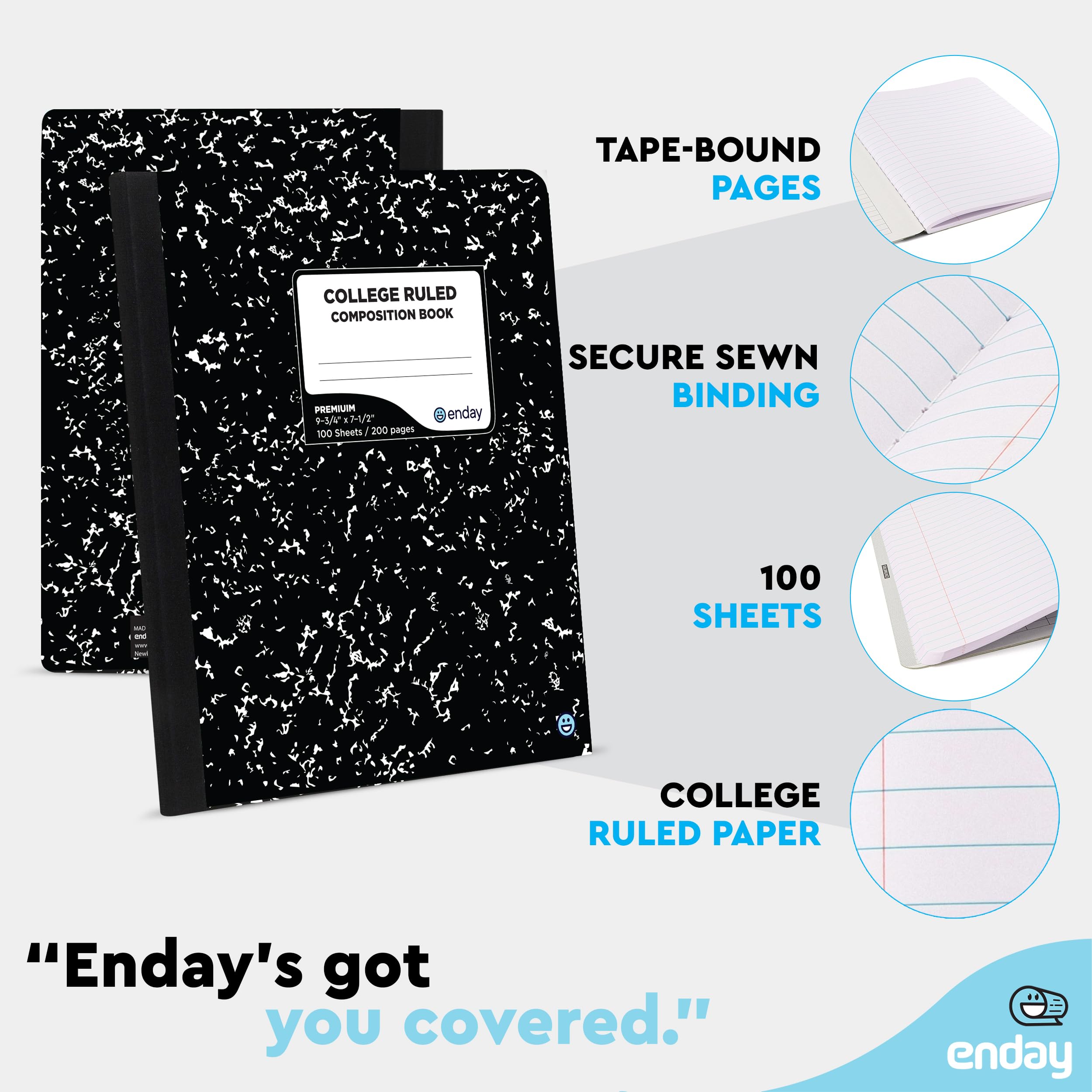 Premium Black Marble Composition Notebooks - 48 Pack College Ruled Hard Cover Lined Journals, 100 Sheets Bulk Notebooks for School, Office & Journaling | Durable Writing Books for Students, Professionals & Note Taking