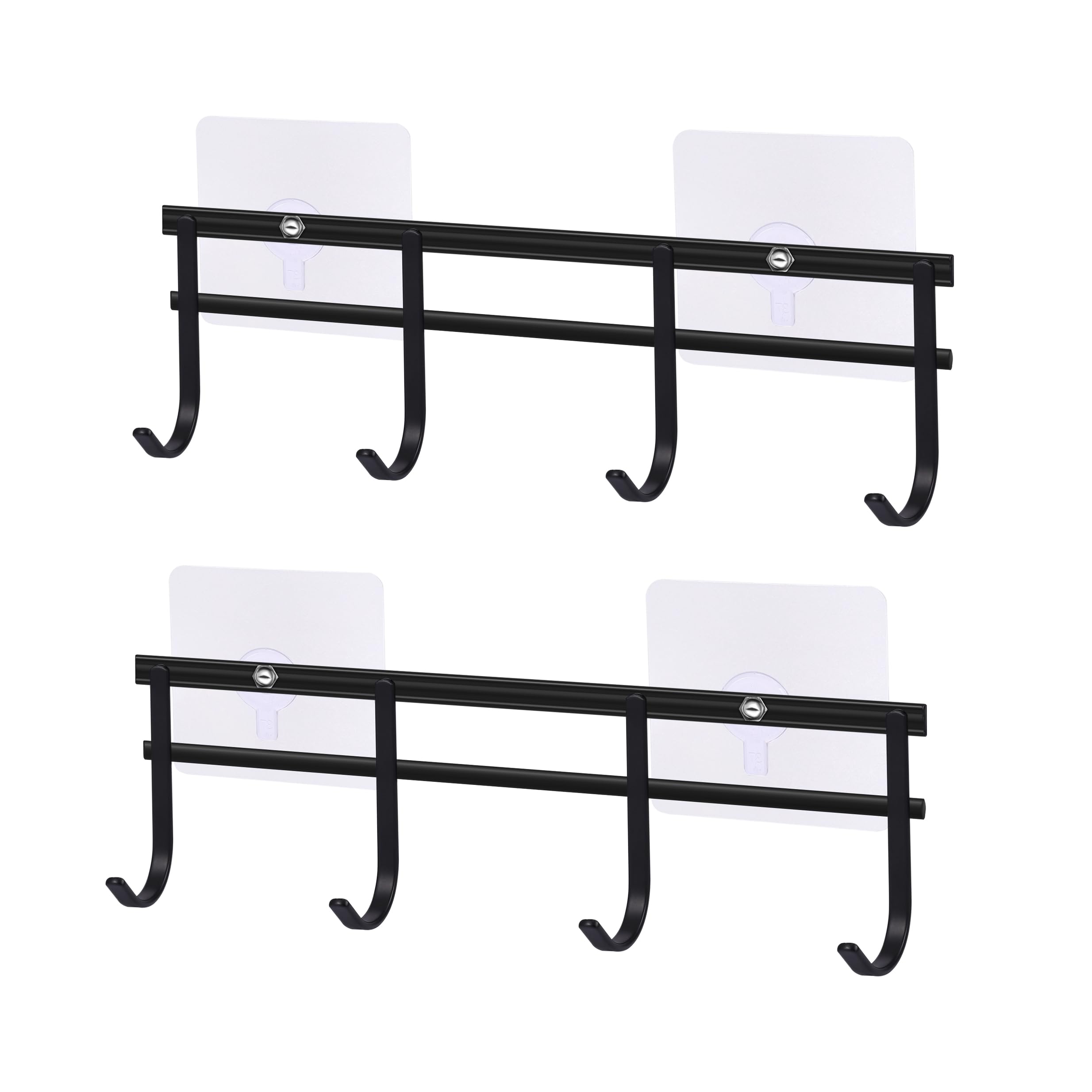 ANGOSUFI Adhesive Wall Hooks - No Drill Kitchen Utensil Rack with 4 Hooks, Space-Saving Organizer for Kitchen, Bathroom, Bedroom, Office - Pack of 2
