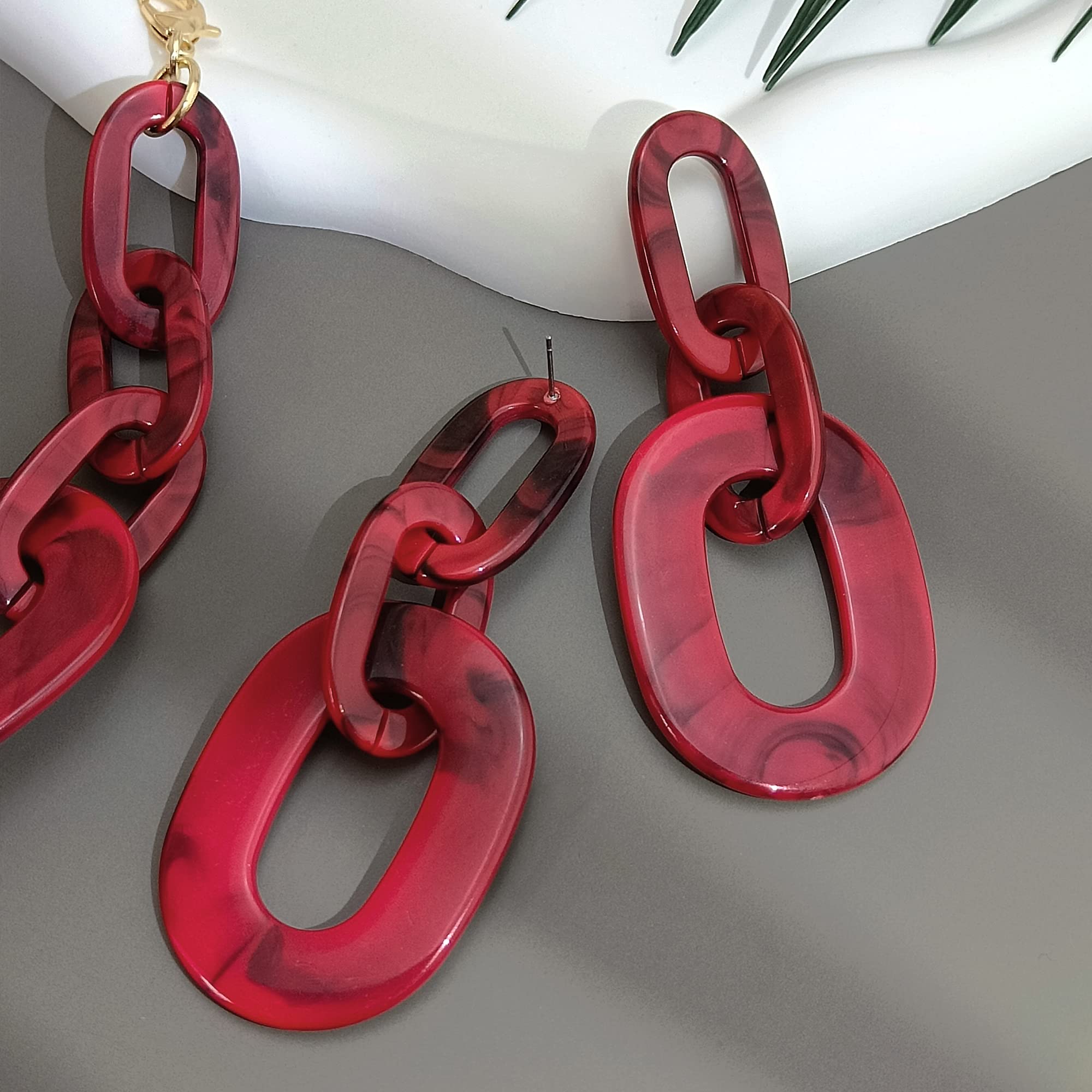 Bold Acrylic Chunky Statement Necklace for Women - Modern Cube Link Chain Collar with Matching Hoop Earrings Set, Fashion Jewelry for Parties, Weddings & Date Nights
