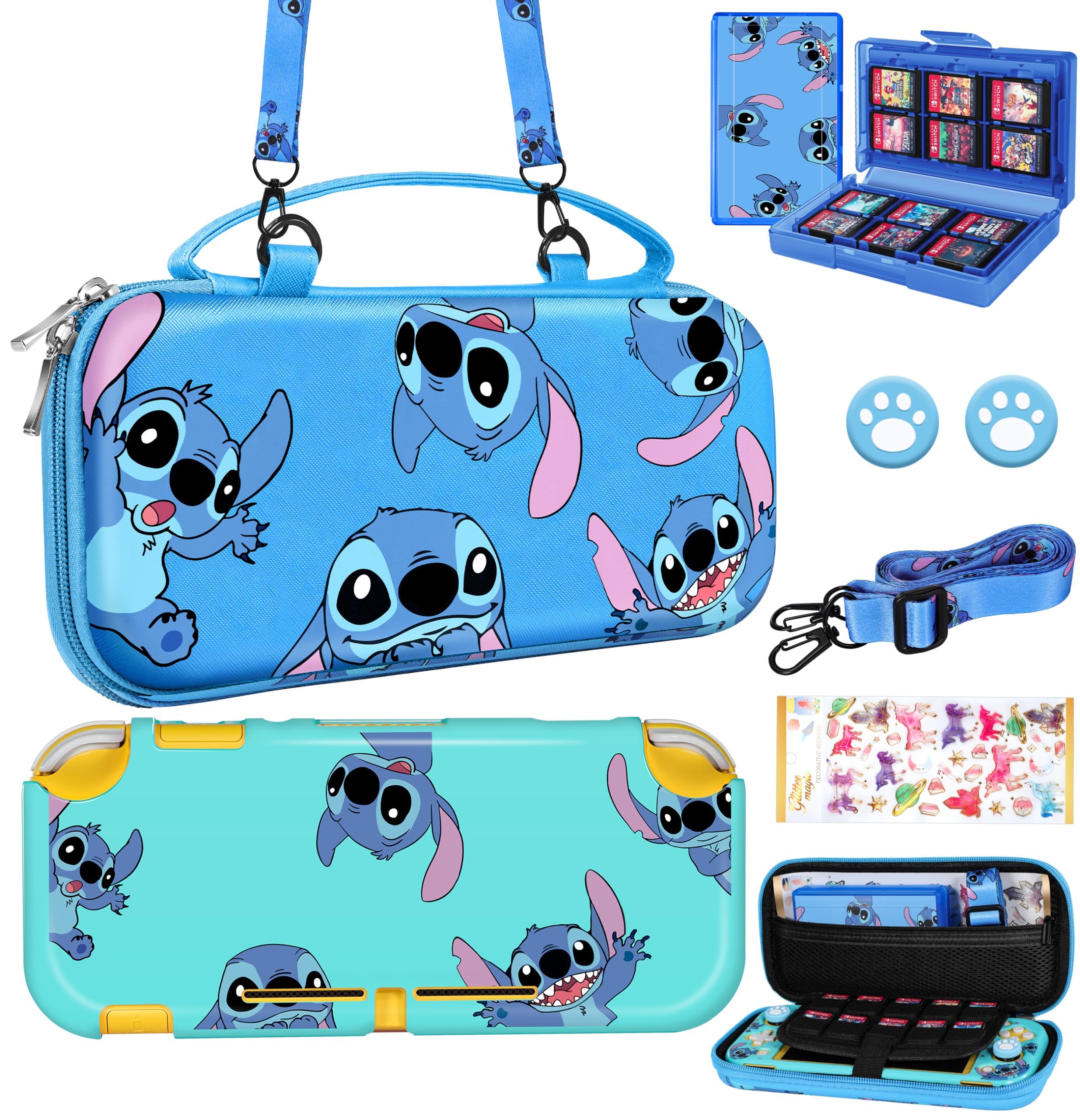 7-in-1 Nintendo Switch Lite Accessories Kit with Travel Case, Protective Cover, Game Holder, Strap, Stickers & Thumb Grips - Cute Shell Design for Boys, Girls & Kids - Perfect for Gaming On-The-Go, Travel Protection & Gift Giving