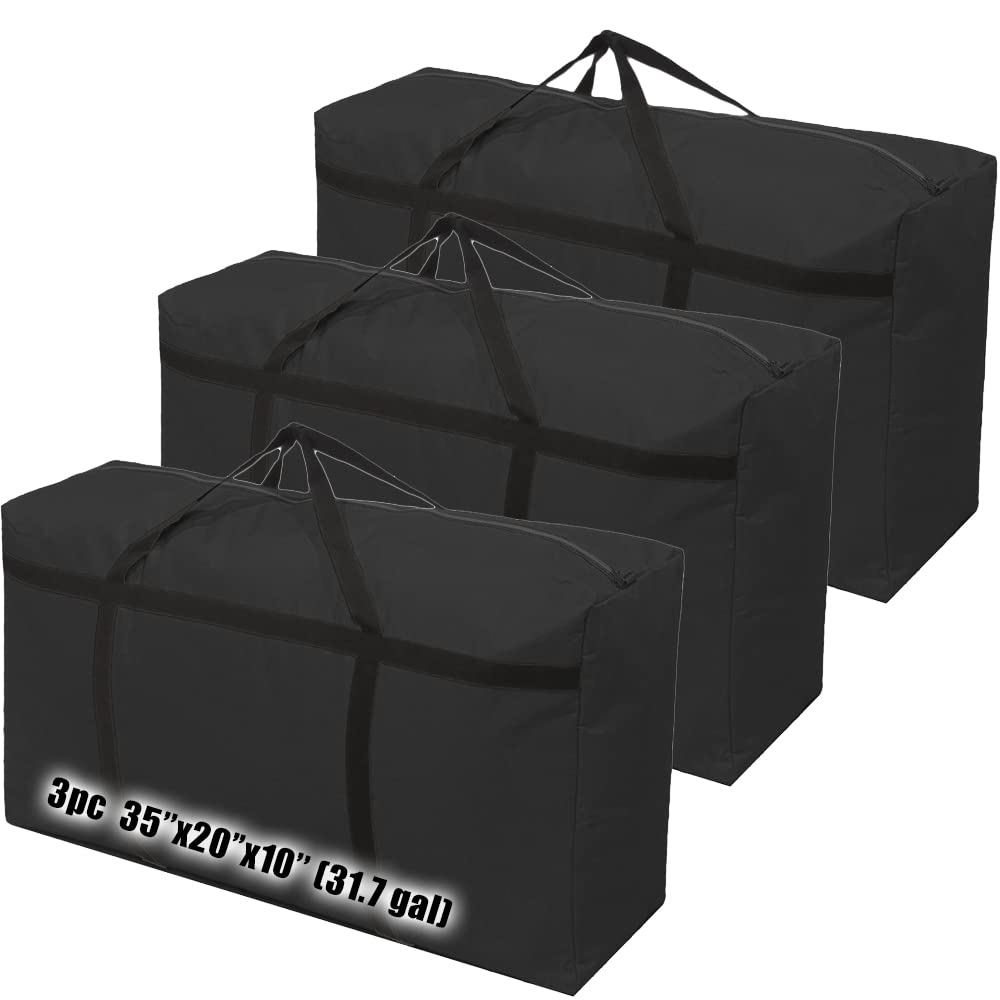 3pcs Extra Large 31.7 Gallon Heavy Duty Storage Bags with Reinforced Handles - Waterproof Travel Duffel Bags for Clothes, Moving, Camping & Festival Decorations | Perfect for Travel Gear Organization, Seasonal Storage & Outdoor Adventures