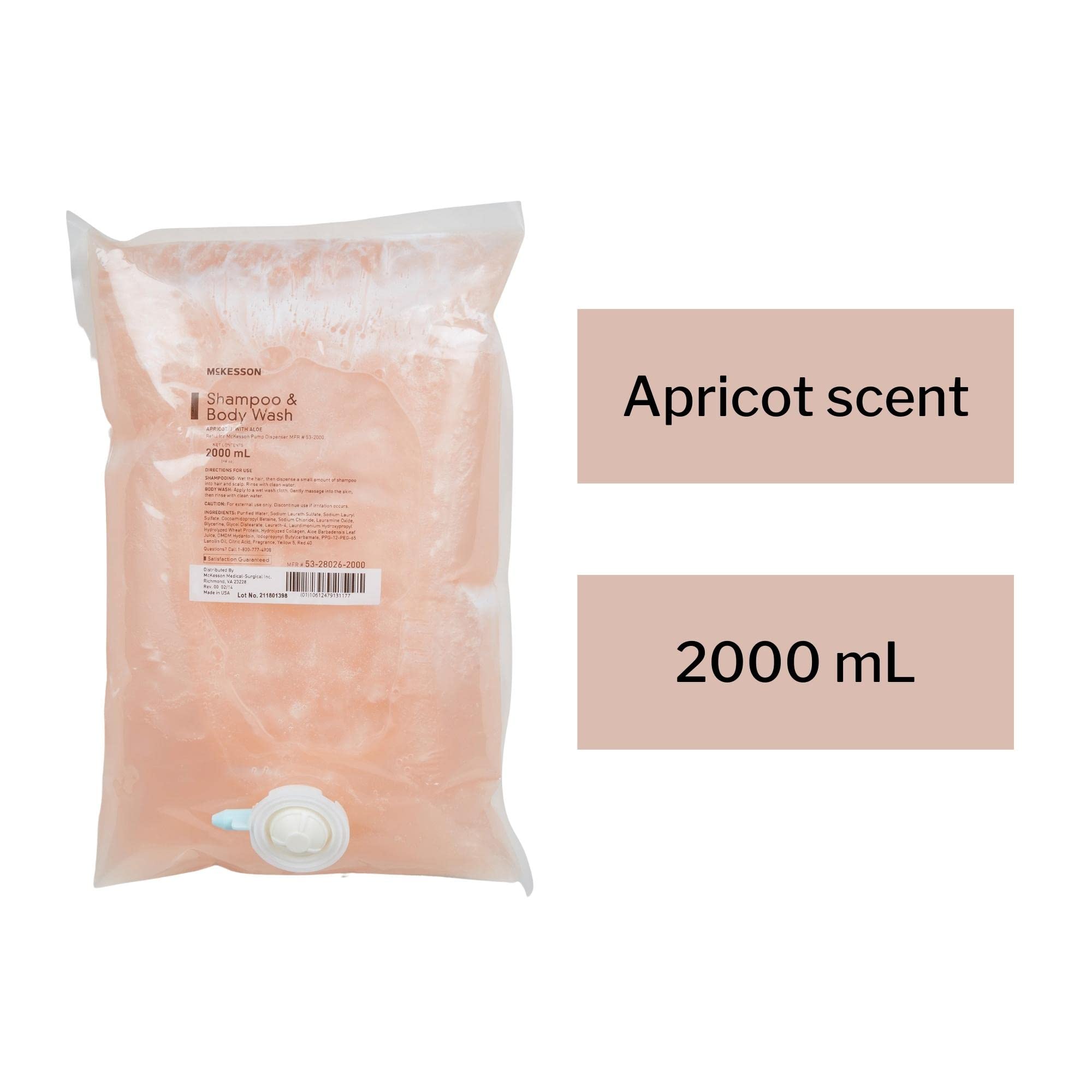 McKesson Apricot Scented Body Wash and Shampoo Refill Bag - 2000 mL (4 Pack) | Gentle Cleansing for Sensitive Skin, Ideal for Hospitals, Nursing Homes & Home Care Use