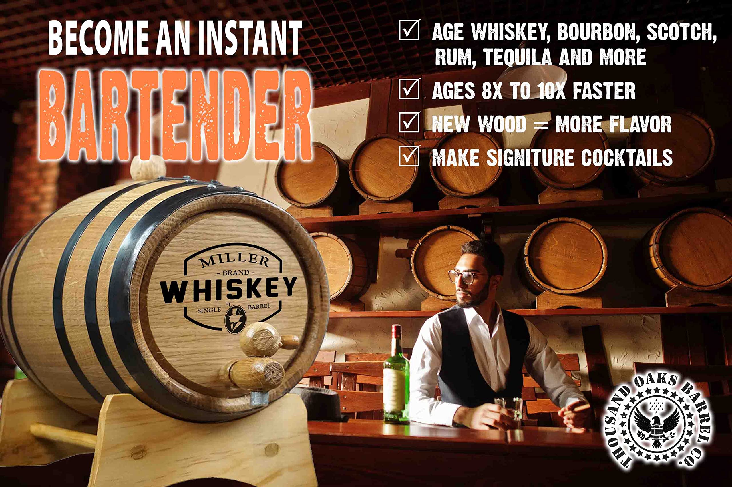 20L Oak Aging Barrel (5 Gallon) - Personalized Whiskey Barrel with Stand, Bung & Spigot - Charred American Oak Mini Barrel for Home Brewing, Distilling & Aging Spirits - Perfect for Bourbon, Wine & Craft Beer Maturation