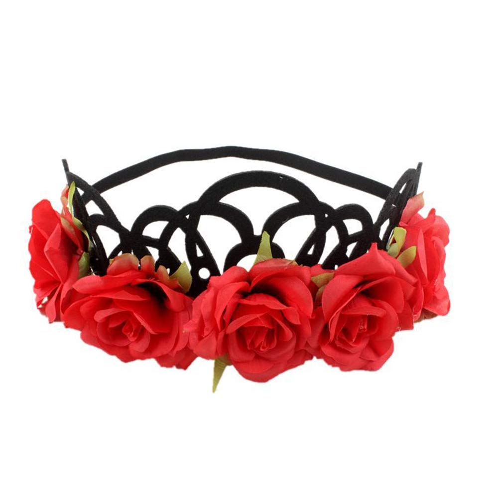 **Elegant Rose Flower Elastic Headband - Red Floral Hair Accessory for Women & Girls - Perfect for Parties, Weddings, Carnivals & Dance Performances**