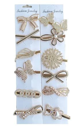 Elegant SUNBIRD Gold Cat Hair Clip with Diamond Feather Design - 12 Pack Women's Hair Barrettes & Bobby Pins for Styling - Korean Fashion Hair Accessories for Parties, Weddings & Everyday Wear