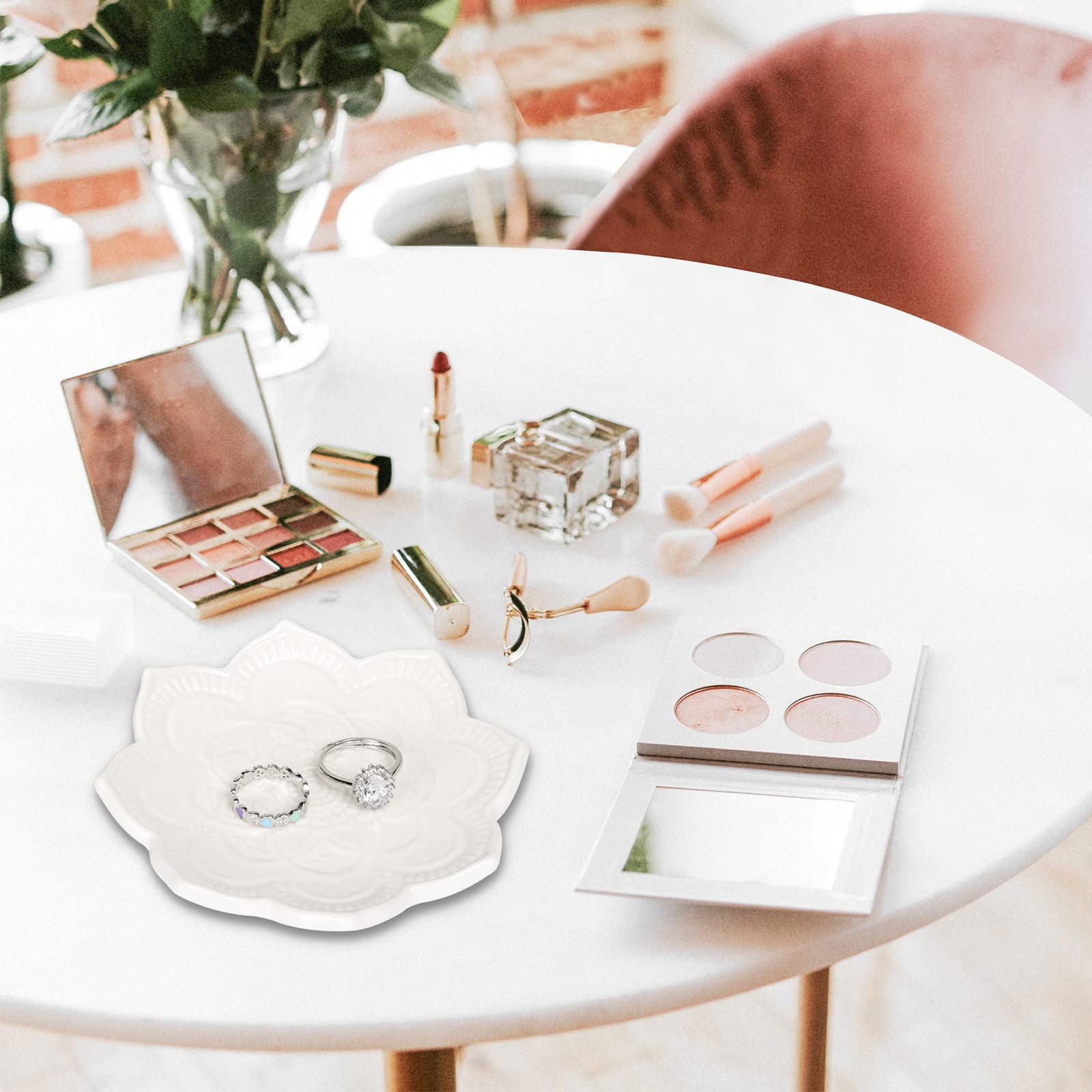 Boho Ring Dish - White Mandala Jewelry Holder for Women | Wedding & Bridal Shower Gift