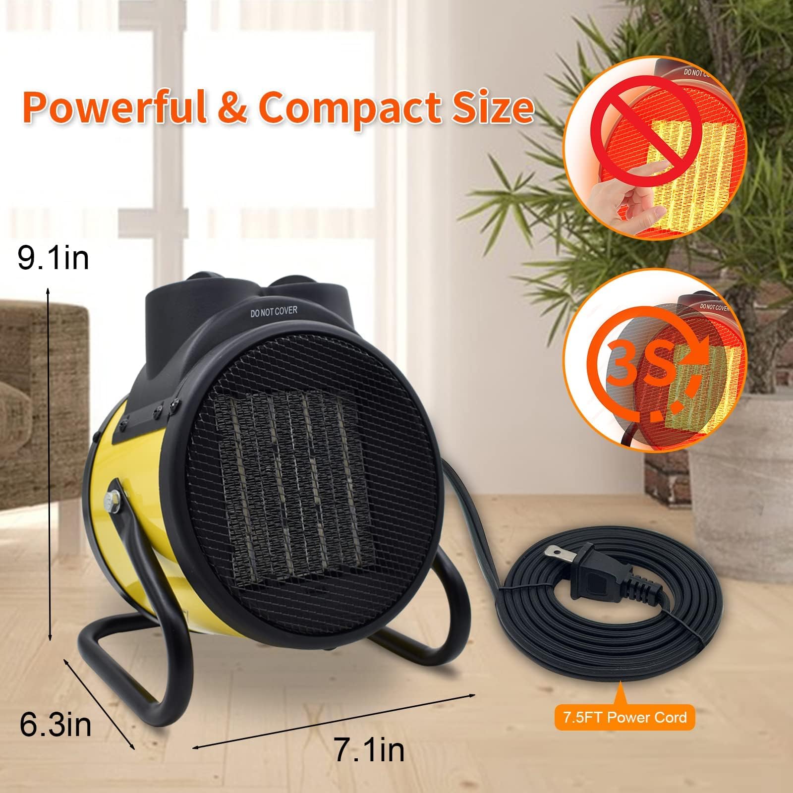 Portable Electric Patio Heater with Adjustable Thermostat - PTC Fast Heating Ceramic Space Heater for Greenhouse, Garage, Office & Workplace - Metal Base Design | Perfect for Outdoor Patio, Indoor Workspaces & Winter Heating