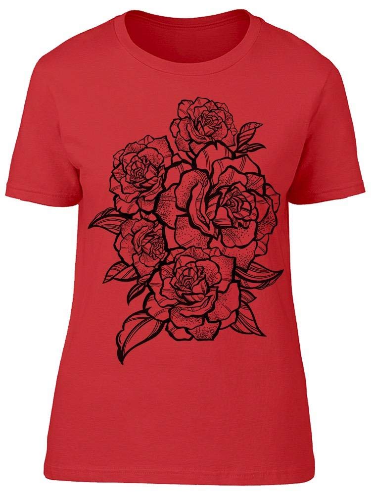 Hand Drawn Beautiful Roses T-Shirt for Women - Floral Graphic Tee - Casual Summer Outfit, Date Night, Weekend Wear