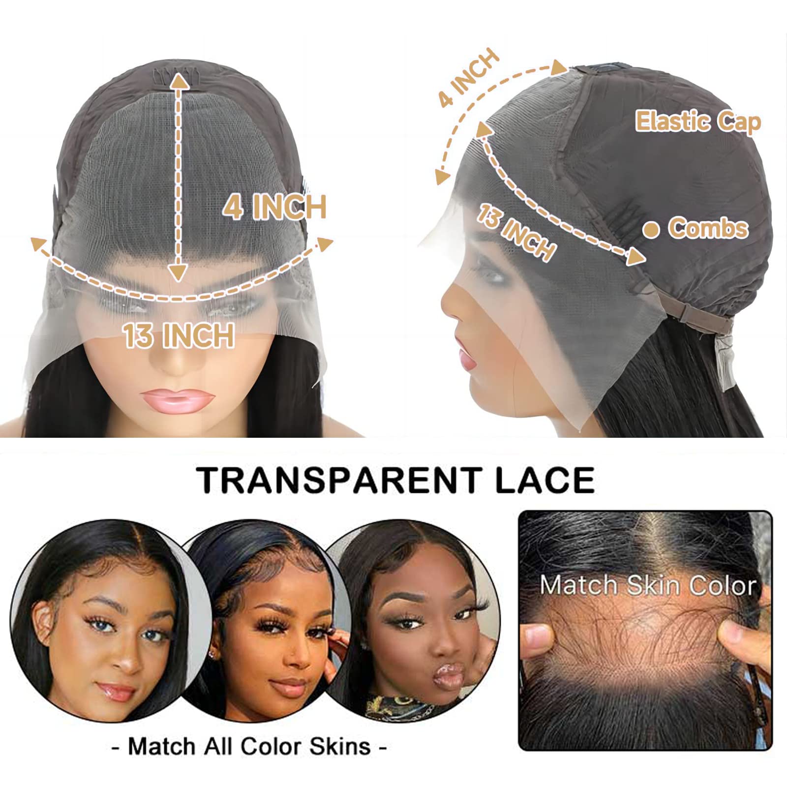 13x4 HD Transparent Lace Front Wig - 150% Density Brazilian Virgin Human Hair - Pre Plucked with Baby Hair - Straight 26 Inch Natural Black Lace Front Wig for Women - Perfect for Daily Wear, Cosplay & Special Occasions
