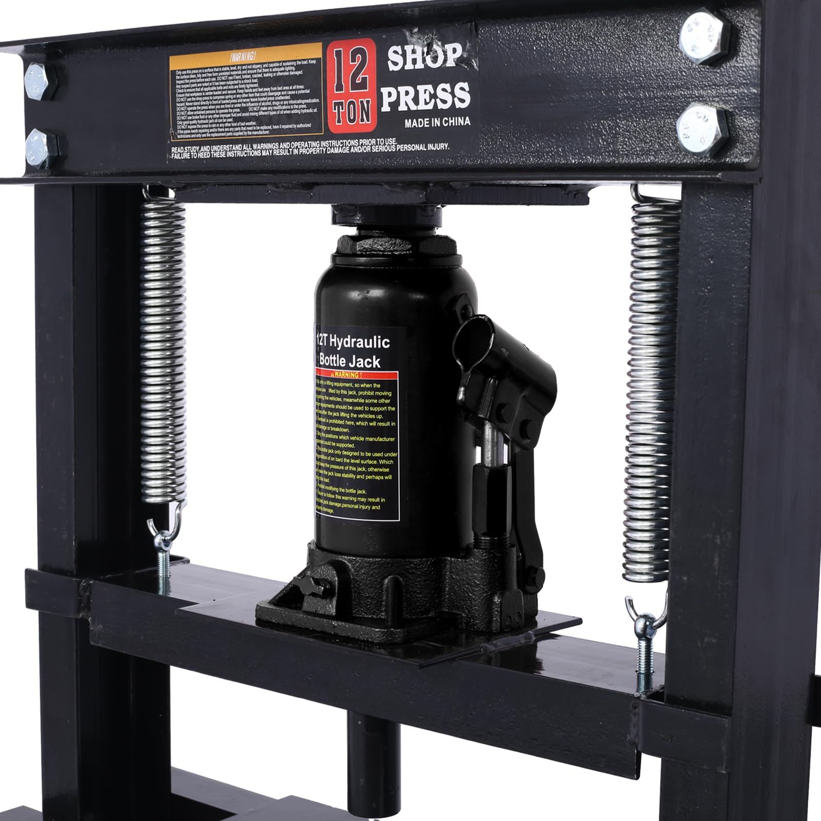 12-Ton Hydraulic Shop Press with Press Plates - Heavy Duty H-Frame Garage Press with Adjustable Work Table - Ideal for Auto Repair, Metalworking & Industrial Applications (Black)