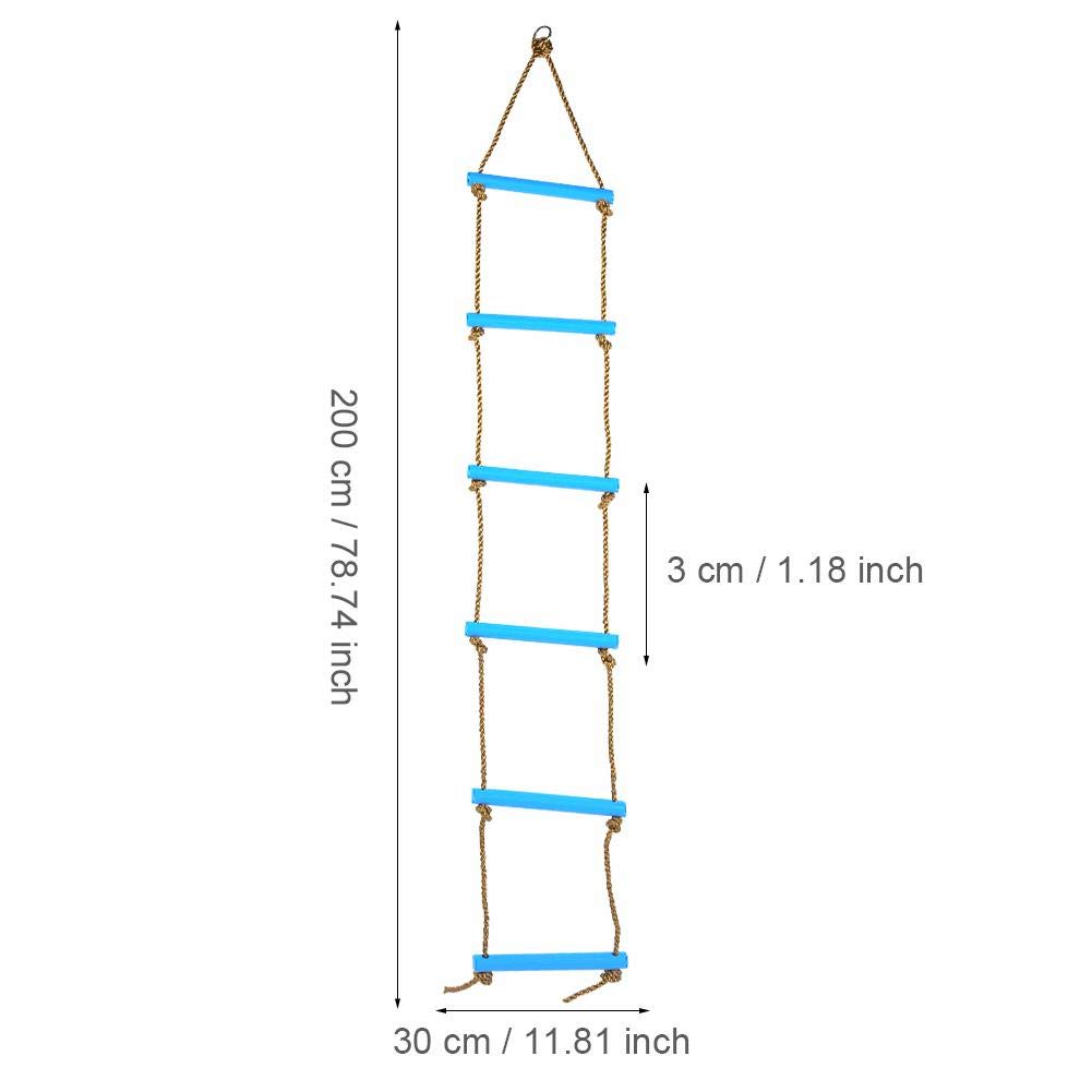Kids Climbing Rope Ladder - 6-Section Outdoor Plastic Rope Climbing Toy for Children, Blue | Exercise Equipment for Backyard Play, Treehouse & Indoor Gym Activities